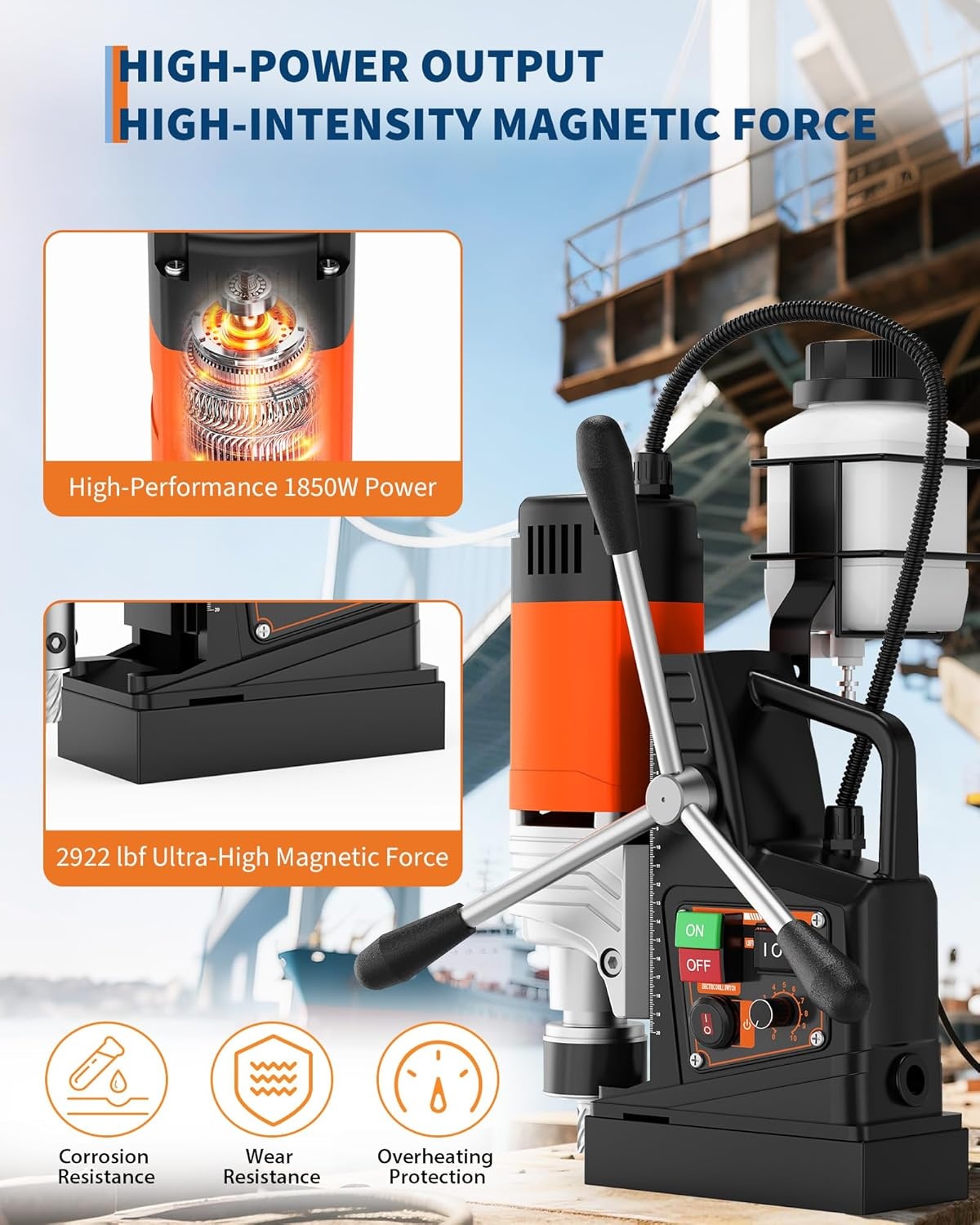 image:imageGarvee Magnetic Drill 1750W 2 Boring Diameter 2922lbf Power Portable Magnetic 810 PRM 10Speedwith 10Pcs Drill Bits 3Pcs Twist Drill and 1Pcs Plastic Box for Metal Surface Industrial1850W2 with Speed Control and ForwardReverse