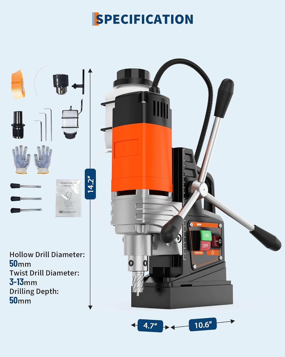 image:imageGarvee Magnetic Drill 1750W 2 Boring Diameter 2922lbf Power Portable Magnetic 810 PRM 10Speedwith 10Pcs Drill Bits 3Pcs Twist Drill and 1Pcs Plastic Box for Metal Surface Industrial1750W2