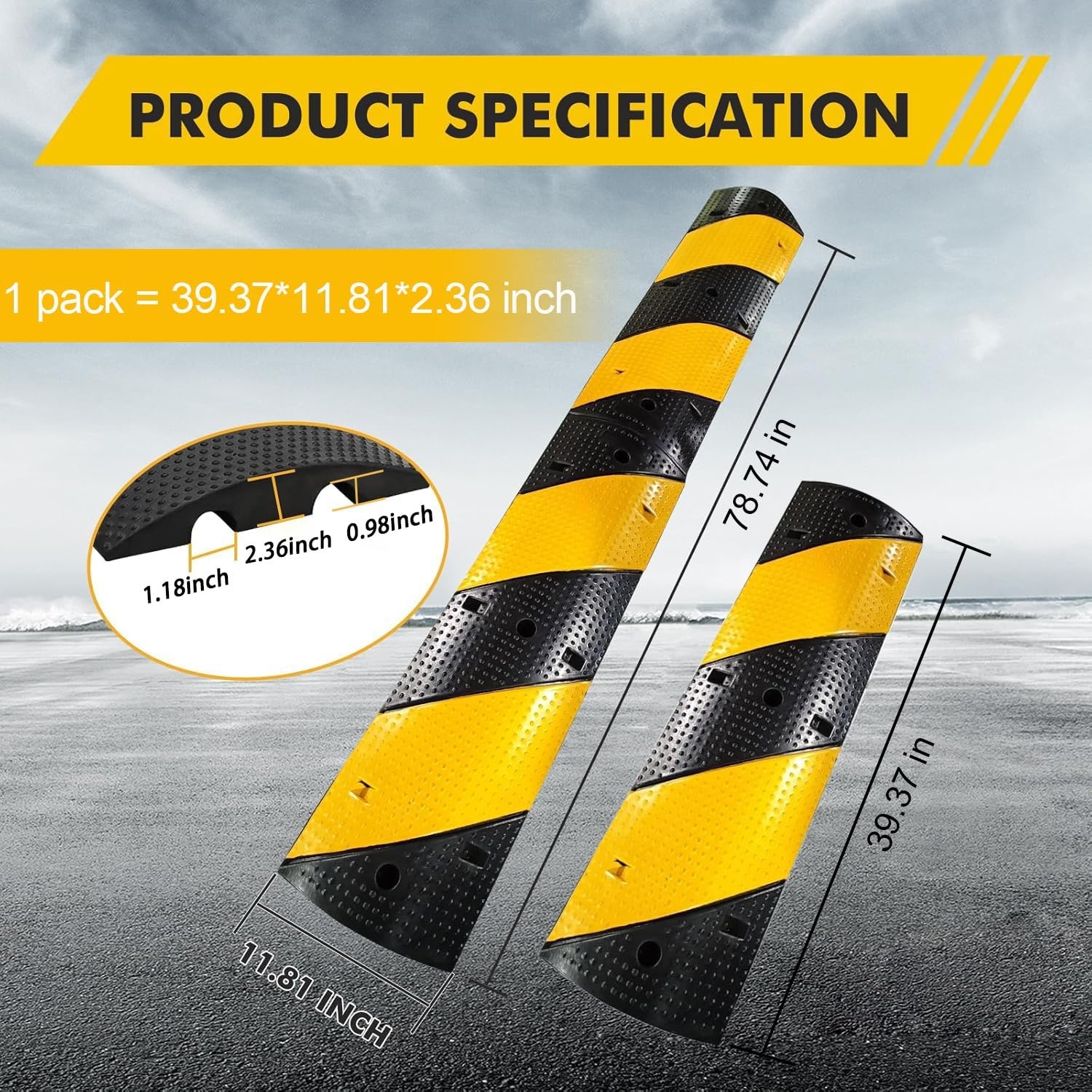 image:imageGarvee Recycled Rubber Speed Bump 33 ft 2Pack IndustrialGrade for Asphalt Temporary Use for Driveways 6 cm High for Gravel Roads Durable Rubber Design Ideal for Neighborhood Roads
