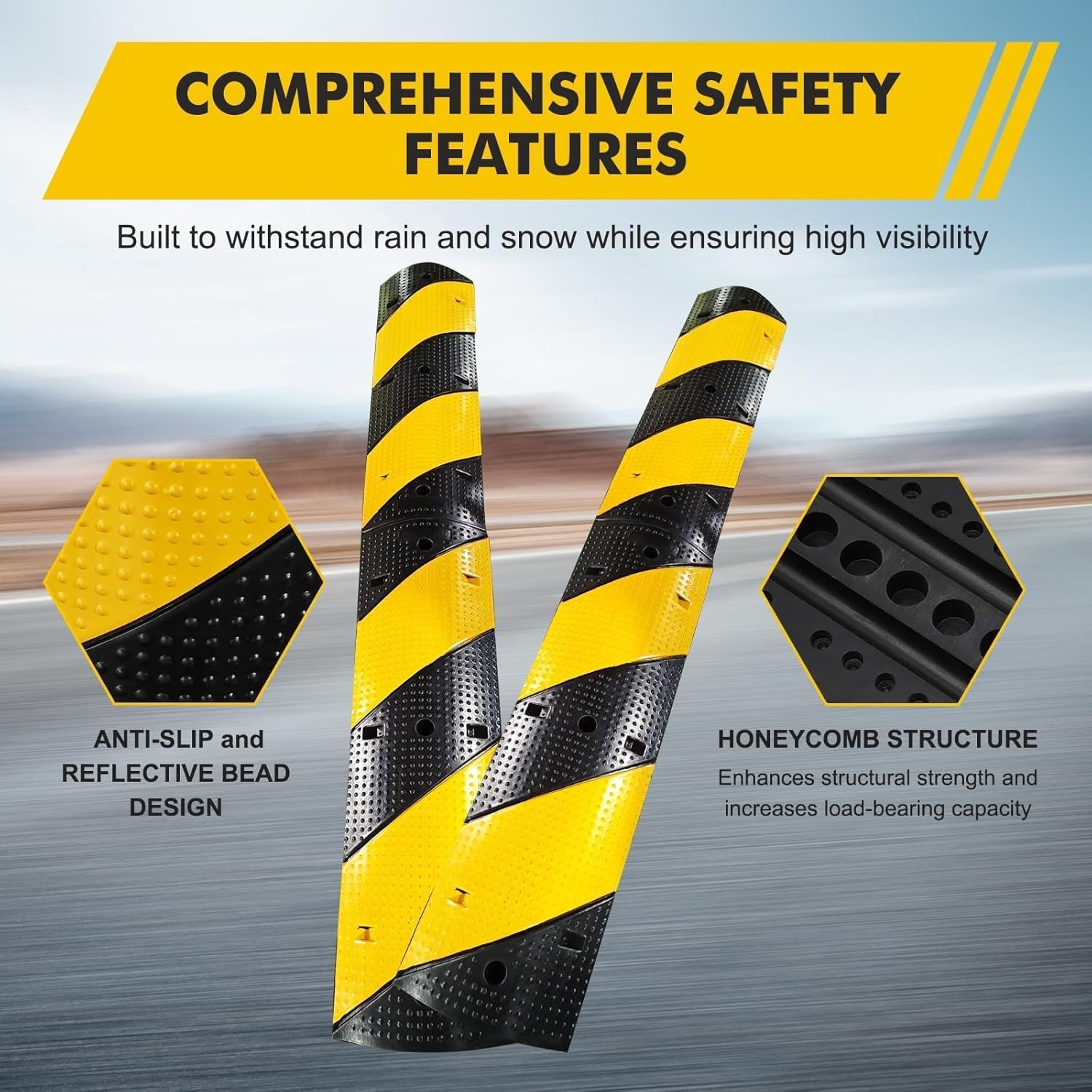 image:imageGarvee Recycled Rubber Speed Bump 33 ft 2Pack IndustrialGrade for Asphalt Temporary Use for Driveways 6 cm High for Gravel Roads Durable Rubber Design Ideal for Neighborhood Roads