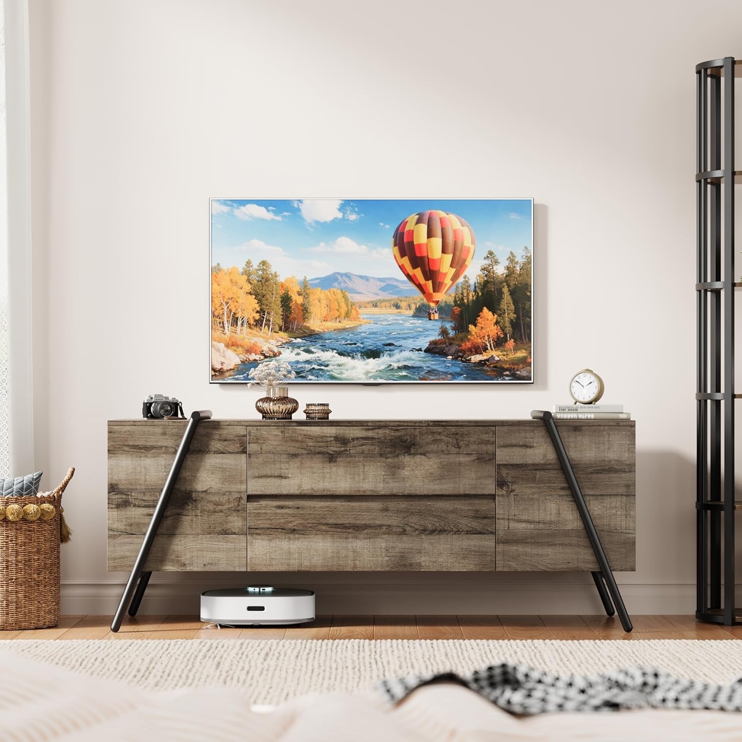 image:imageGarvee Rustic TV Stand for 5065 Inch TVs 5512 Inch Entertainment Center with 2 Drawers amp Adjustable Open Shelves Industrial Media Console with Metal Legs for Living Room Burnt WoodWeathered Oak