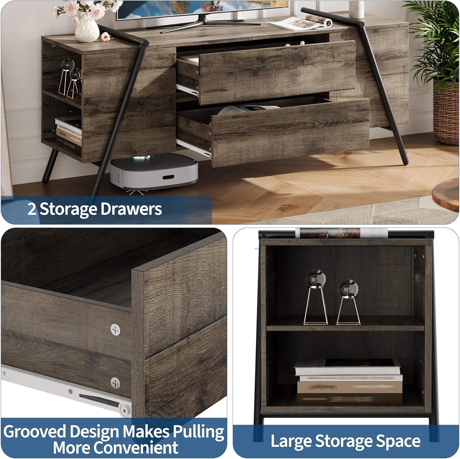 image:imageGarvee Rustic TV Stand for 5065 Inch TVs 5512 Inch Entertainment Center with 2 Drawers amp Adjustable Open Shelves Industrial Media Console with Metal Legs for Living Room Burnt WoodWeathered Oak