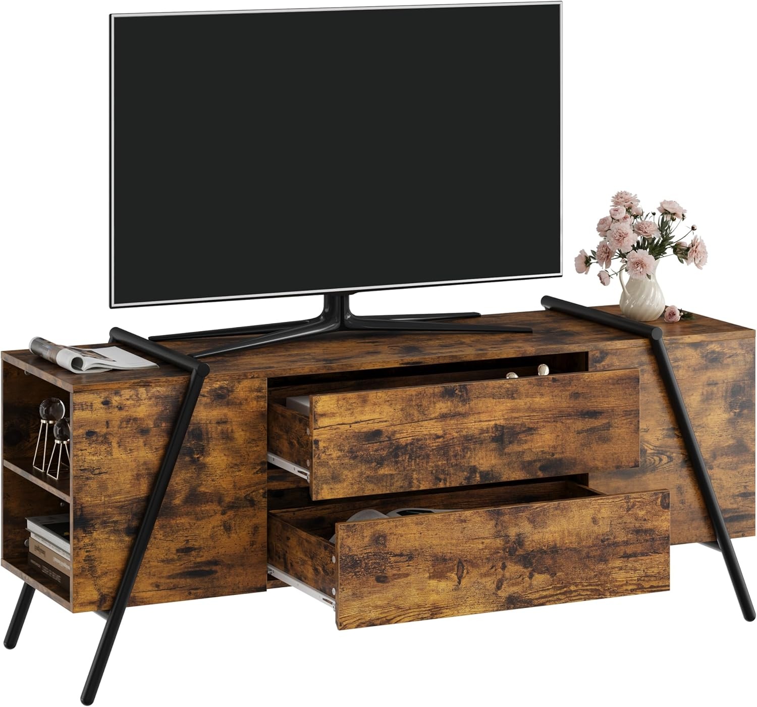 image:imageGarvee Rustic TV Stand for 5065 Inch TVs 5512 Inch Entertainment Center with 2 Drawers amp Adjustable Open Shelves Industrial Media Console with Metal Legs for Living Room Burnt WoodBurnt Wood
