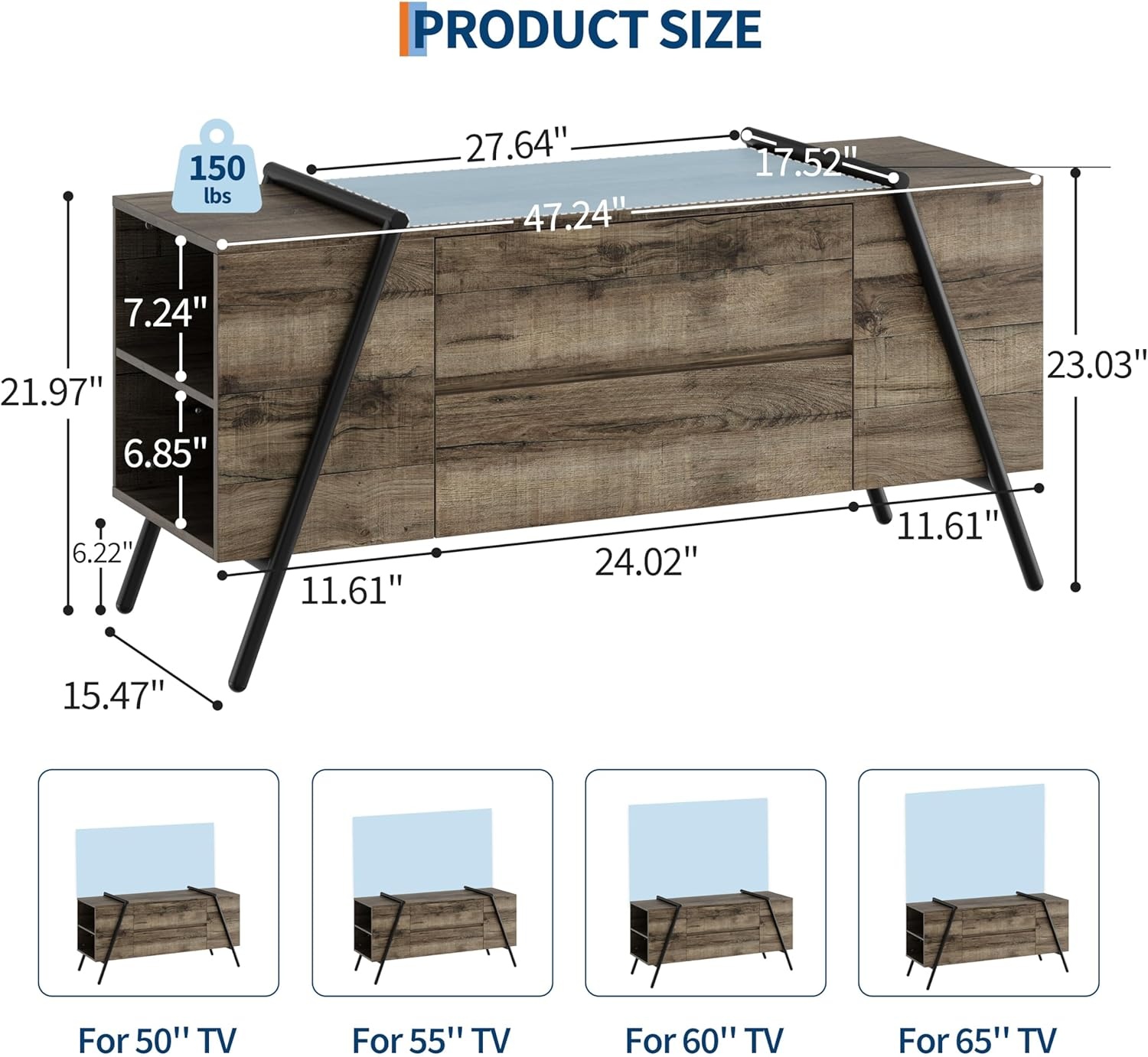 image:imageGarvee Rustic TV Stand for 5065 Inch TVs 5512 Inch Entertainment Center with 2 Drawers amp Adjustable Open Shelves Industrial Media Console with Metal Legs for Living Room Burnt WoodWeathered Oak