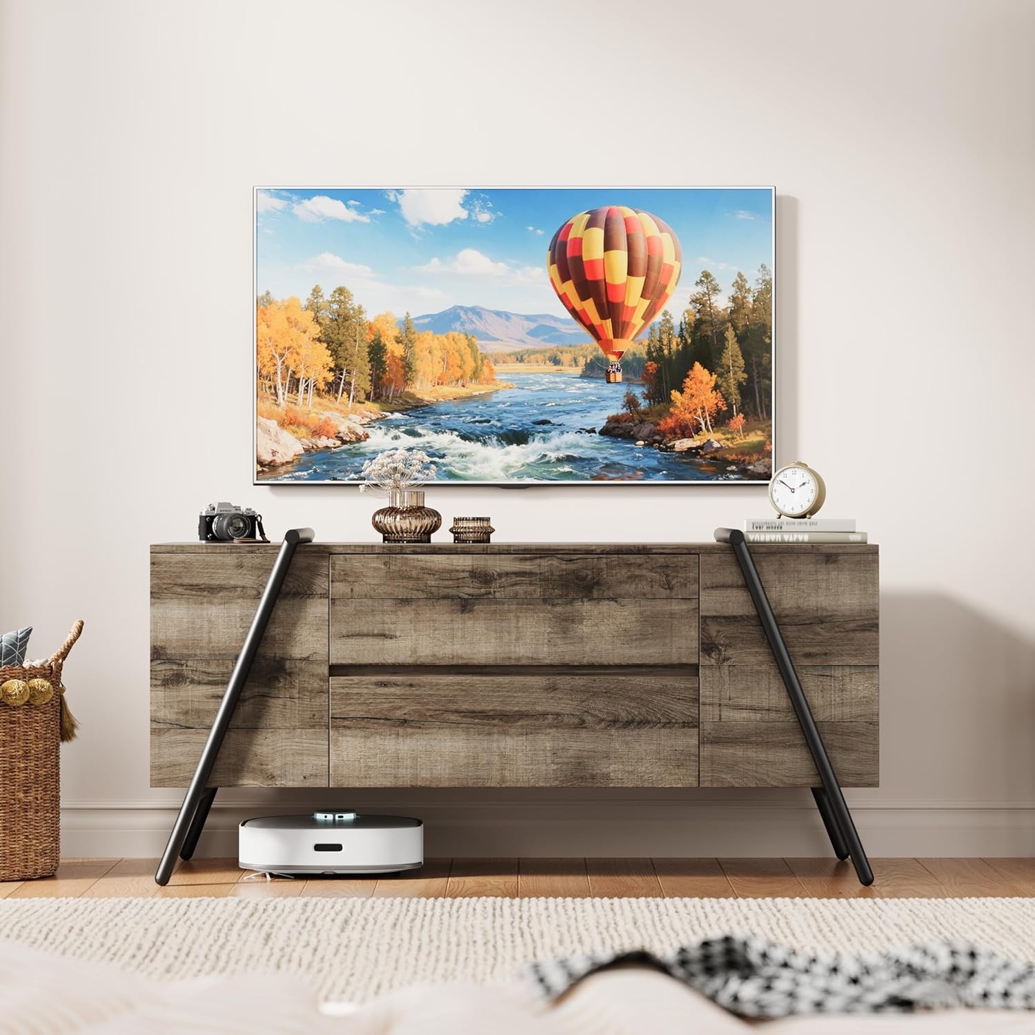 image:imageGarvee Rustic TV Stand for 5065 Inch TVs 5512 Inch Entertainment Center with 2 Drawers amp Adjustable Open Shelves Industrial Media Console with Metal Legs for Living Room Burnt WoodWeathered Oak
