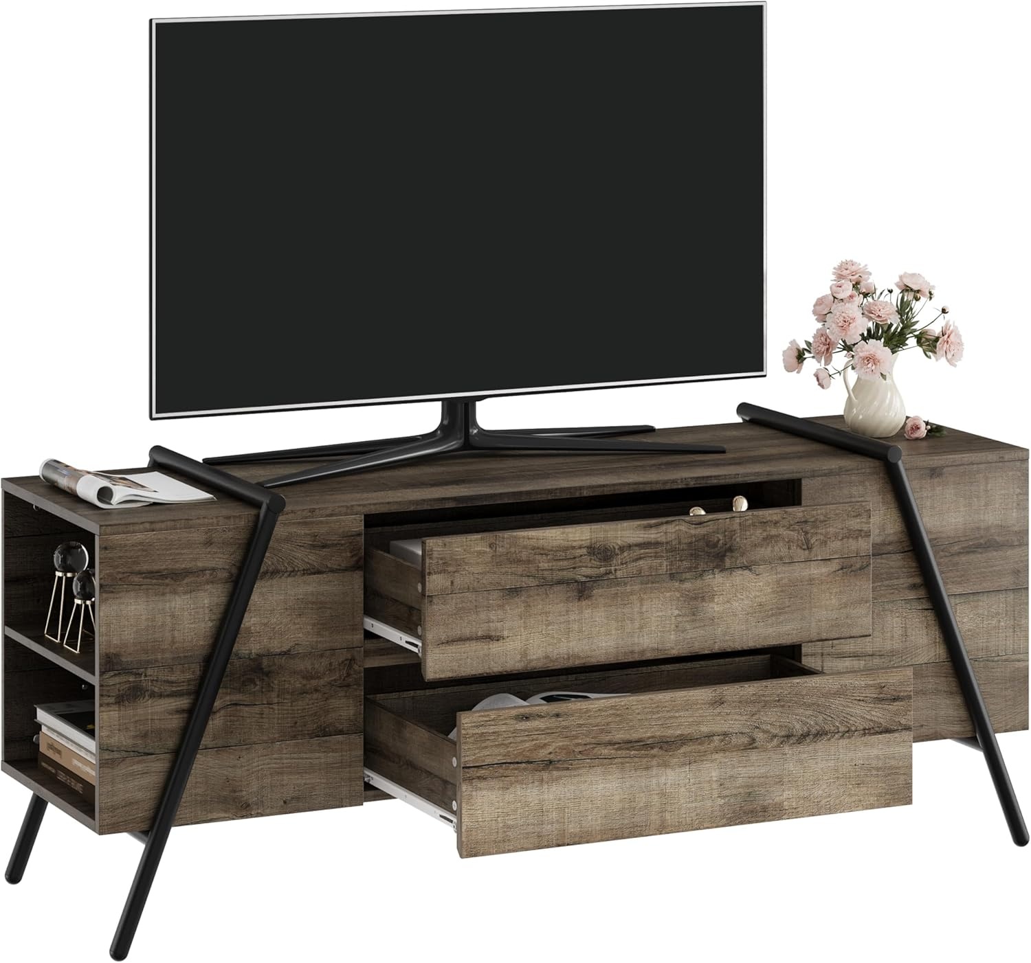 image:imageGarvee Rustic TV Stand for 5065 Inch TVs 5512 Inch Entertainment Center with 2 Drawers amp Adjustable Open Shelves Industrial Media Console with Metal Legs for Living Room Burnt WoodWeathered Oak