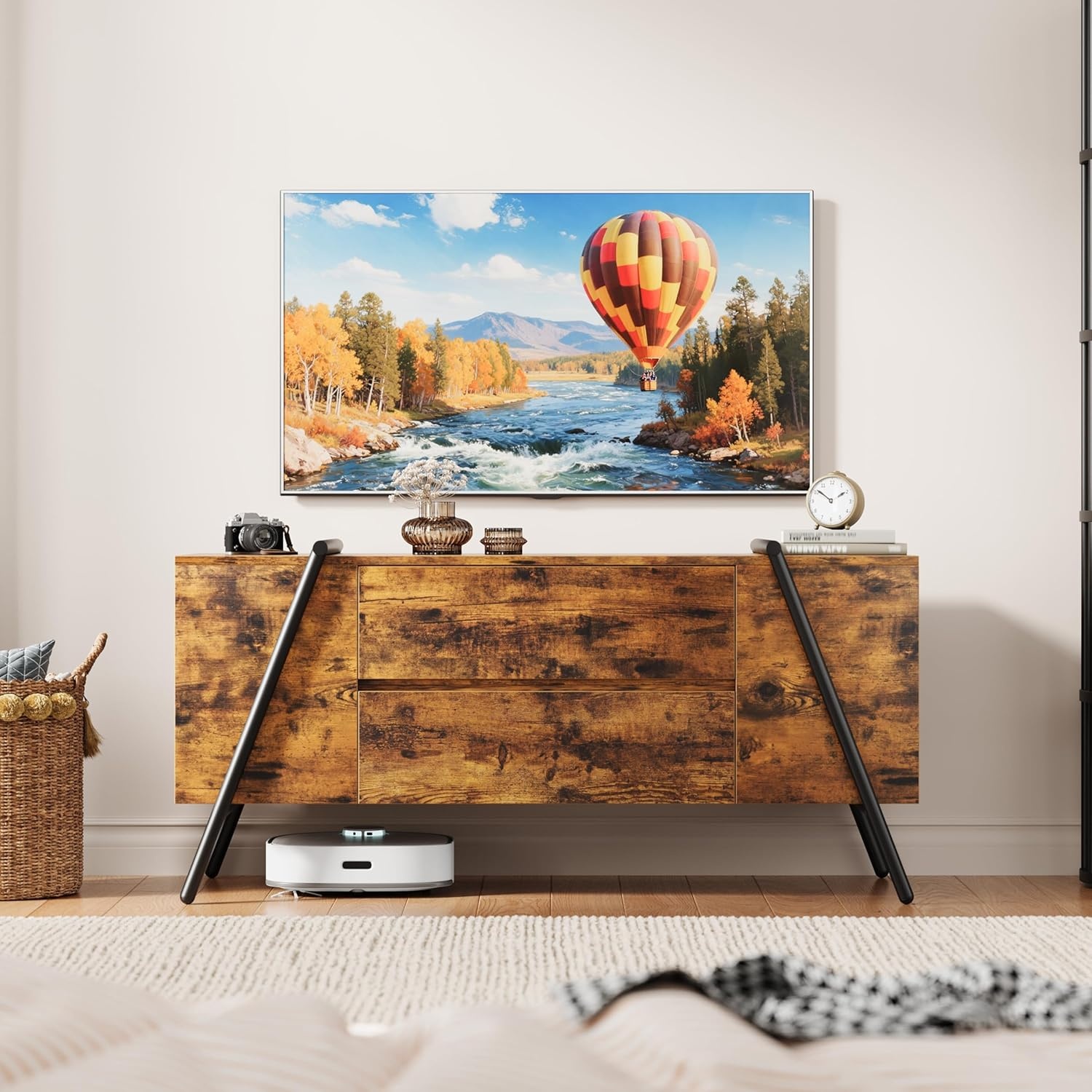 image:imageGarvee Rustic TV Stand for 5065 Inch TVs 5512 Inch Entertainment Center with 2 Drawers amp Adjustable Open Shelves Industrial Media Console with Metal Legs for Living Room Burnt WoodBurnt Wood