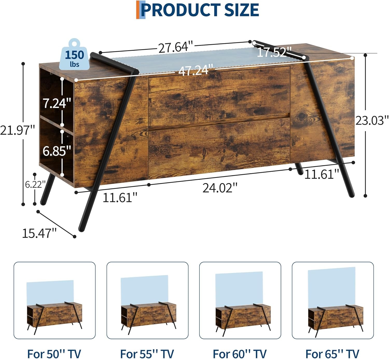 image:imageGarvee Rustic TV Stand for 5065 Inch TVs 5512 Inch Entertainment Center with 2 Drawers amp Adjustable Open Shelves Industrial Media Console with Metal Legs for Living Room Burnt WoodBurnt Wood