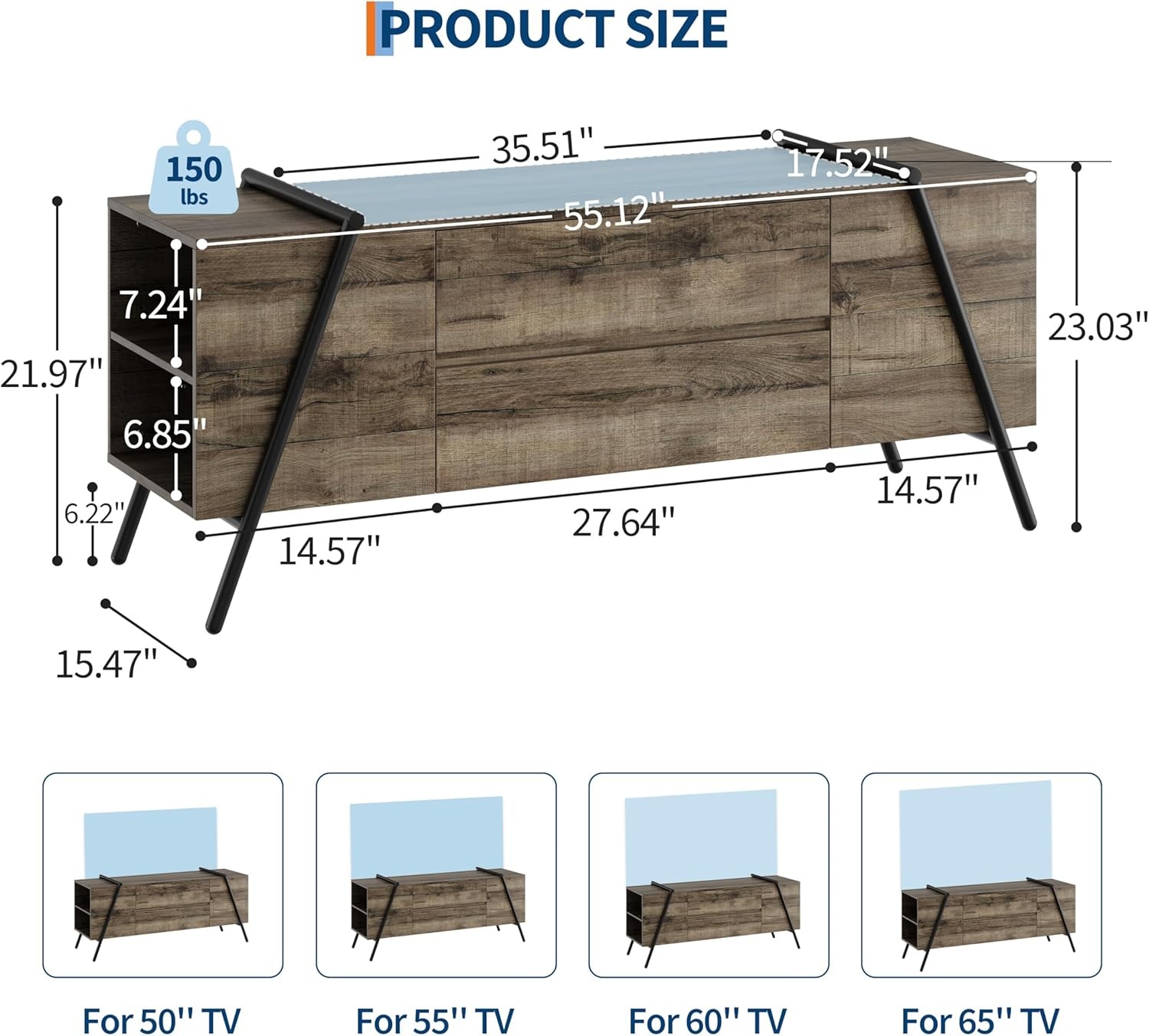image:imageGarvee Rustic TV Stand for 5065 Inch TVs 5512 Inch Entertainment Center with 2 Drawers amp Adjustable Open Shelves Industrial Media Console with Metal Legs for Living Room Burnt WoodWeathered Oak