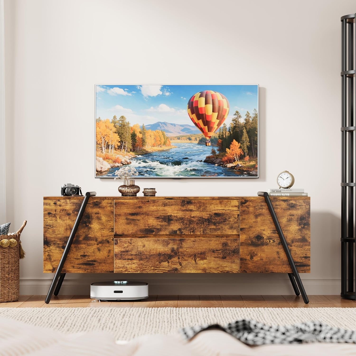 image:imageGarvee Rustic TV Stand for 5065 Inch TVs 5512 Inch Entertainment Center with 2 Drawers amp Adjustable Open Shelves Industrial Media Console with Metal Legs for Living Room Burnt WoodBurnt Wood