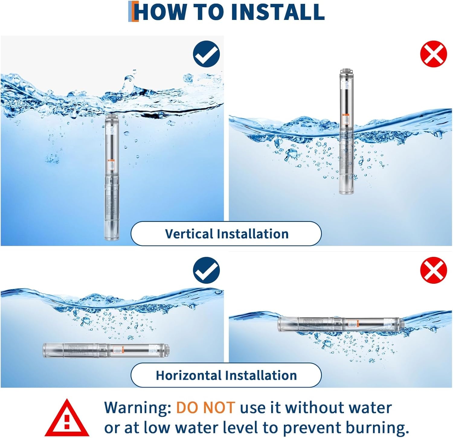 image:imageGarvee Submersible Deep Well Pump 1HP 110V60Hz 27GPM 204 ft Head Stainless Steel Water Pump with Additional Brass Check Valve and 10 ft Power Cord for Irrigation Industrial amp Home Use1HP 110V60Hz