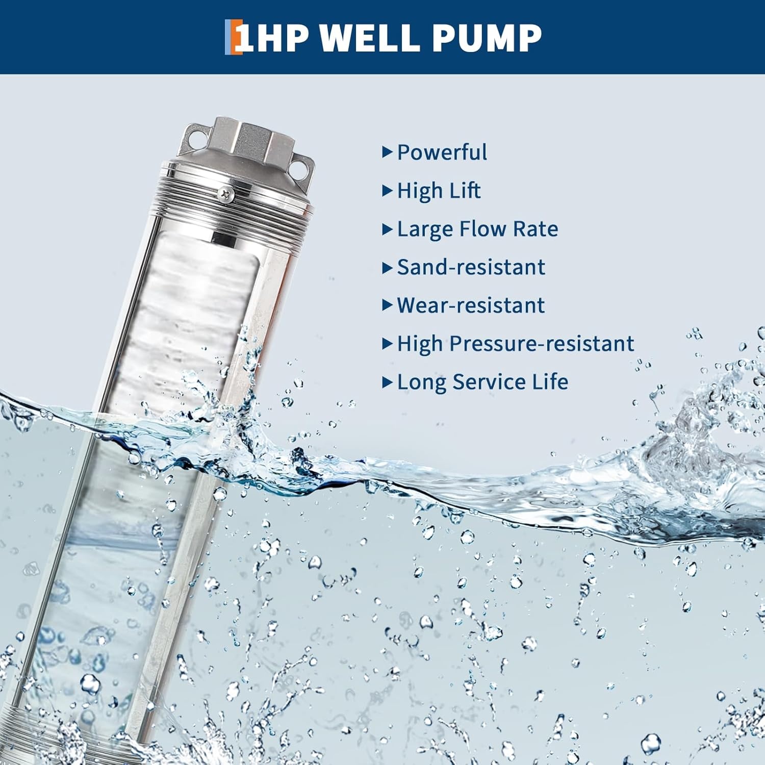 image:imageGarvee Submersible Deep Well Pump 1HP 110V60Hz 27GPM 204 ft Head Stainless Steel Water Pump with Additional Brass Check Valve and 10 ft Power Cord for Irrigation Industrial amp Home Use1HP 110V60Hz