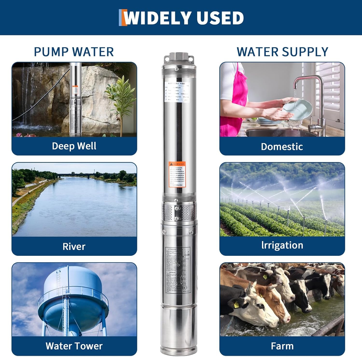 image:imageGarvee Submersible Deep Well Pump 1HP 110V60Hz 27GPM 204 ft Head Stainless Steel Water Pump with Additional Brass Check Valve and 10 ft Power Cord for Irrigation Industrial amp Home Use1HP 110V60Hz
