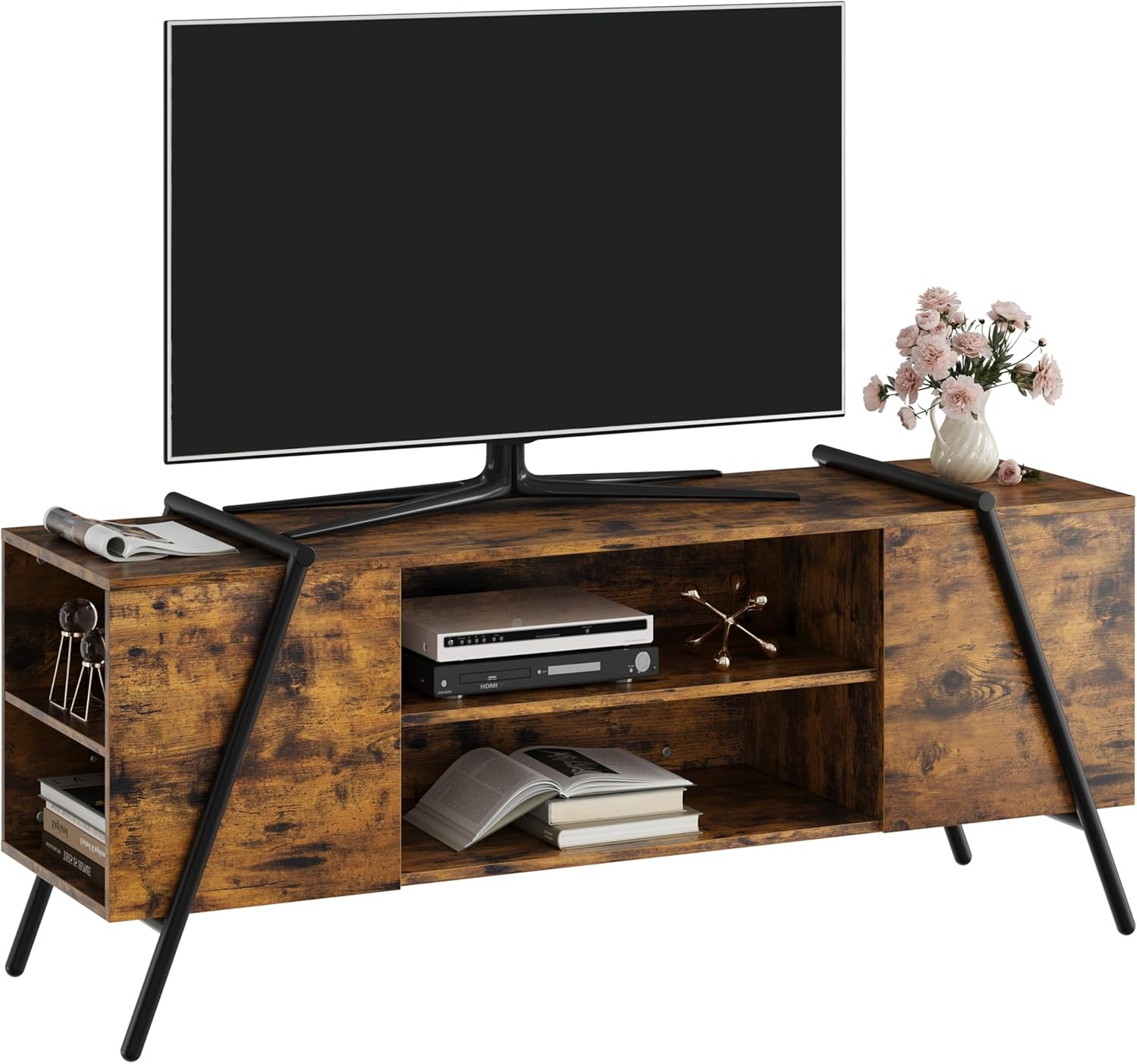 image:imageGarvee TV Stand for 5065 TVs Rustic Industrial Wooden Media Console Adjustable Open Shelves Cable Management AntiScratch Metal Legs Living Room Storage Cabinet 5512 Weathered OakBurnt Wood
