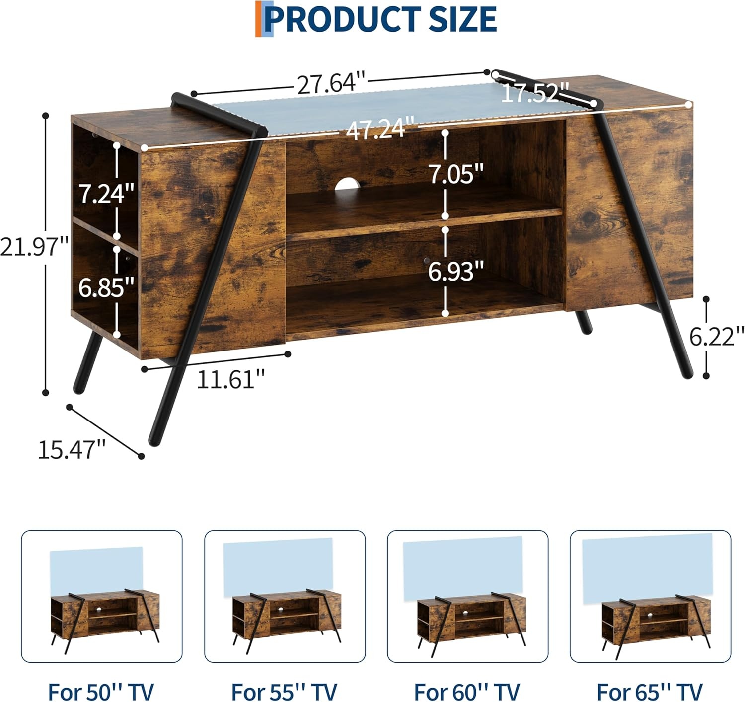 image:imageGarvee TV Stand for 5065 TVs Rustic Industrial Wooden Media Console Adjustable Open Shelves Cable Management AntiScratch Metal Legs Living Room Storage Cabinet 5512 Weathered OakBurnt Wood