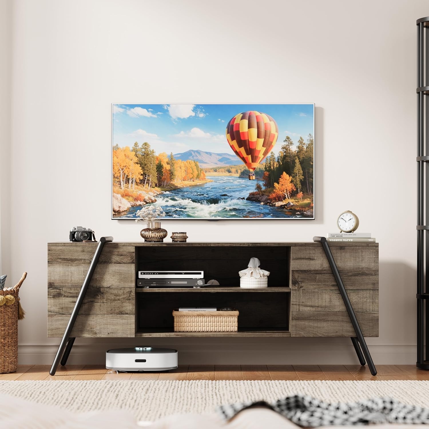 image:imageGarvee TV Stand for 5065 TVs Rustic Industrial Wooden Media Console Adjustable Open Shelves Cable Management AntiScratch Metal Legs Living Room Storage Cabinet 5512 Weathered OakWeathered Oak