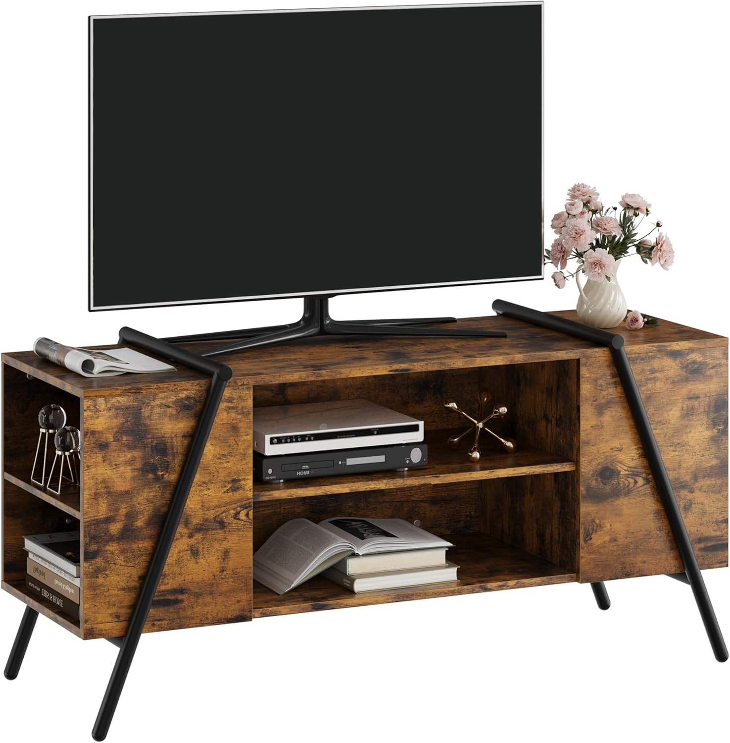 image:imageGarvee TV Stand for 5065 TVs Rustic Industrial Wooden Media Console Adjustable Open Shelves Cable Management AntiScratch Metal Legs Living Room Storage Cabinet 5512 Weathered OakBurnt Wood