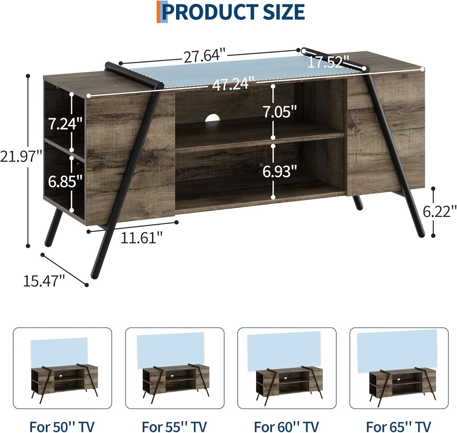 image:imageGarvee TV Stand for 5065 TVs Rustic Industrial Wooden Media Console Adjustable Open Shelves Cable Management AntiScratch Metal Legs Living Room Storage Cabinet 5512 Weathered OakWeathered Oak