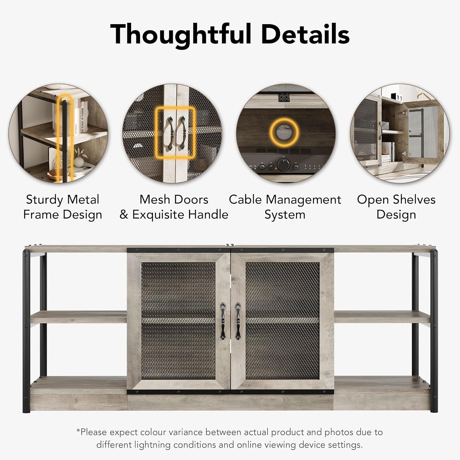 image:imageGarvee TV StandEntertainment Center Up to 75 in TVTV Console with Storage Cabinet and Mesh Door Industrial Console TV Table Media Used for Living RoomampBedroom 71 in Rustic GreyRustic Grey