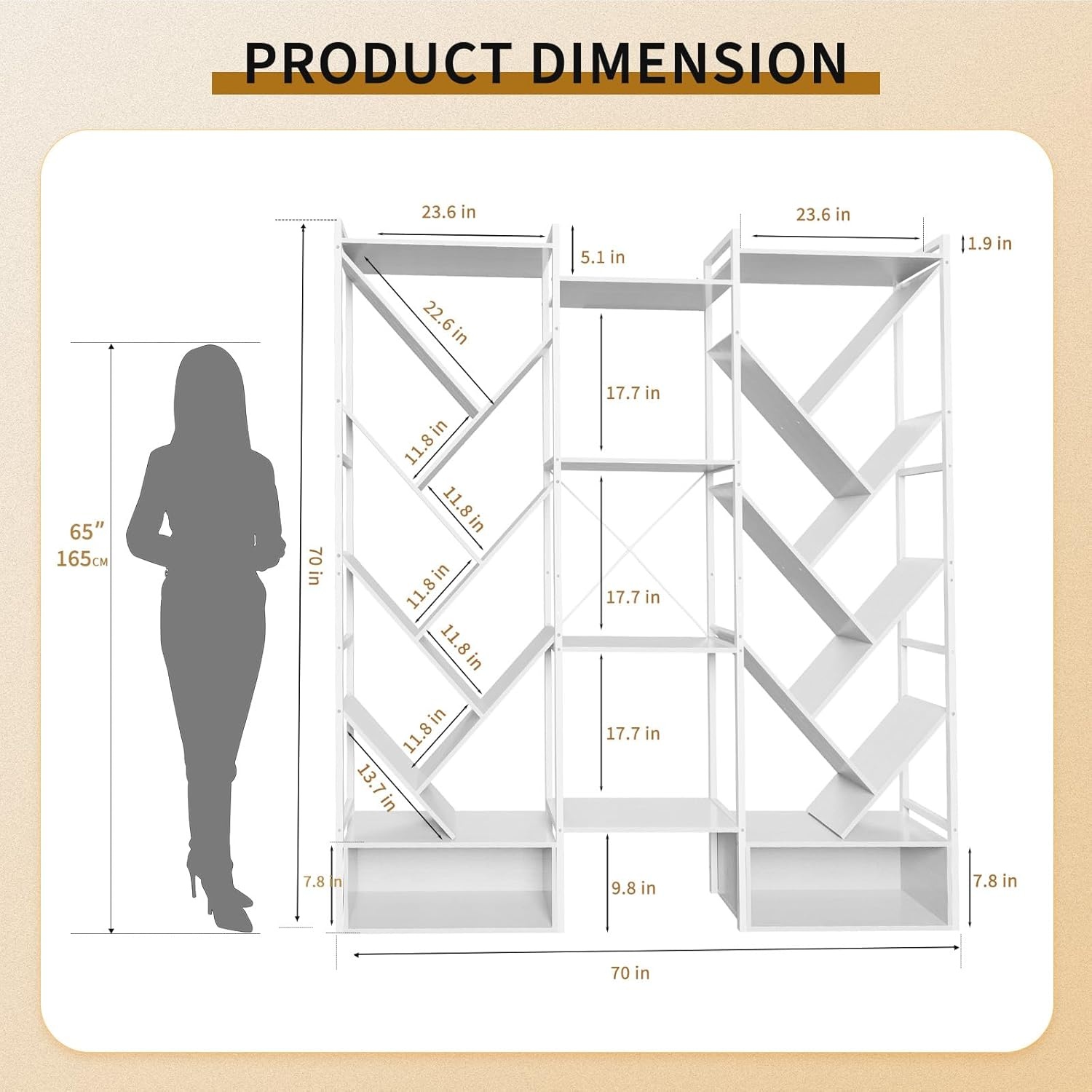 image:imageGarvee Triple 6 Tier Bookshelf Large Bookcase Industrial Bookshelf with 24 Open Display Shelves Industrial Tree Bookshelf Wooden Tall Standing Bookshelf for Living Room Home Office BlackWhite