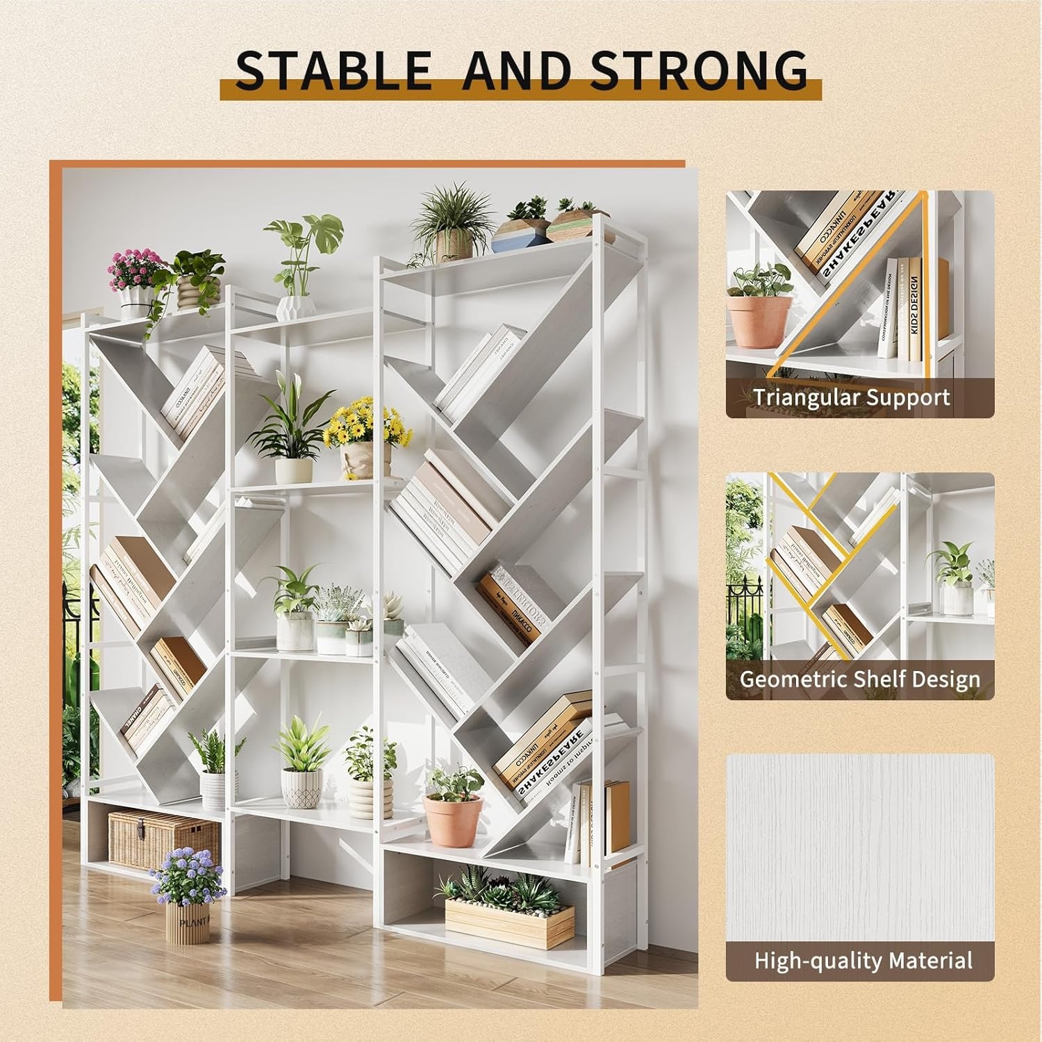 image:imageGarvee Triple 6 Tier Bookshelf Large Bookcase Industrial Bookshelf with 24 Open Display Shelves Industrial Tree Bookshelf Wooden Tall Standing Bookshelf for Living Room Home Office BlackWhite