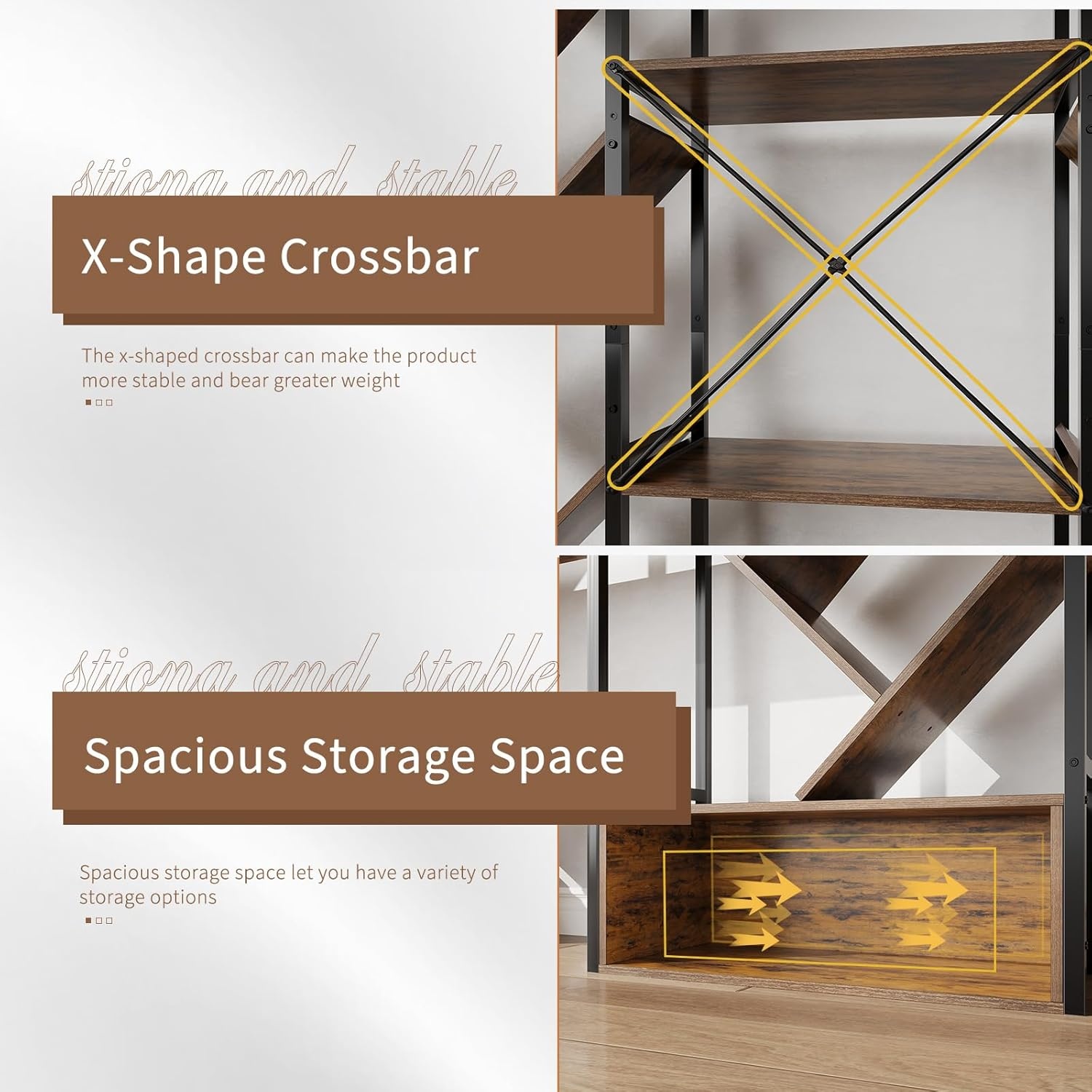 image:imageGarvee Triple 6 Tier Bookshelf Large Bookcase Industrial Bookshelf with 24 Open Display Shelves Industrial Tree Bookshelf Wooden Tall Standing Bookshelf for Living Room Home Office BlackBrown