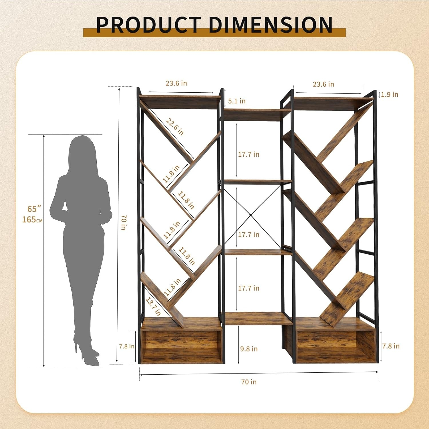 image:imageGarvee Triple 6 Tier Bookshelf Large Bookcase Industrial Bookshelf with 24 Open Display Shelves Industrial Tree Bookshelf Wooden Tall Standing Bookshelf for Living Room Home Office BlackBrown