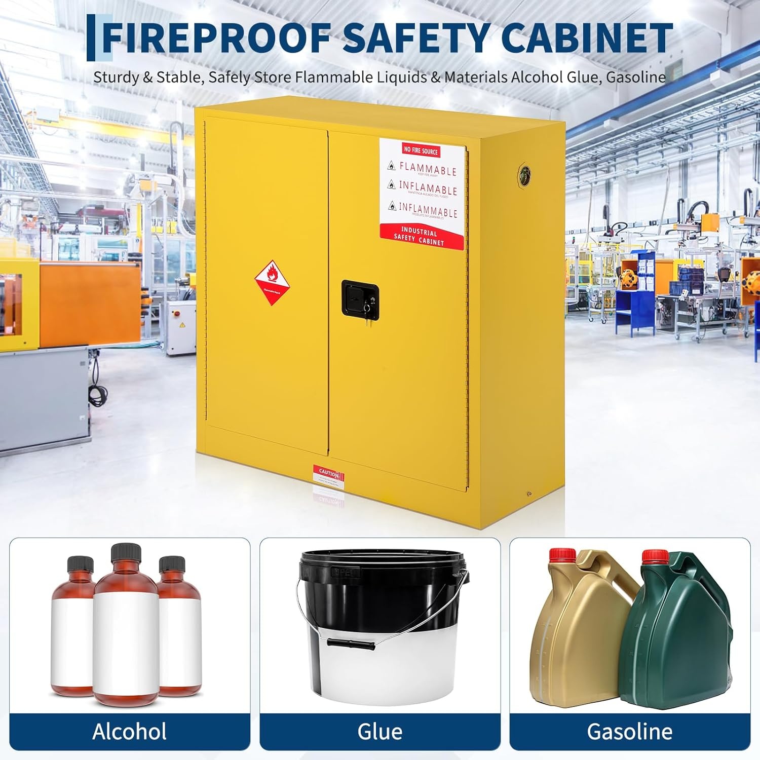 image:imageHazardous Storage Cabinets Flammable Cabinet ColdRolled Steel Flammable Liquid Storage Cabinet Auto Closing Door for Industrial Use Flammable Safety Cabinet ColdRolled Steel Fire Resistant18x43x44 inch
