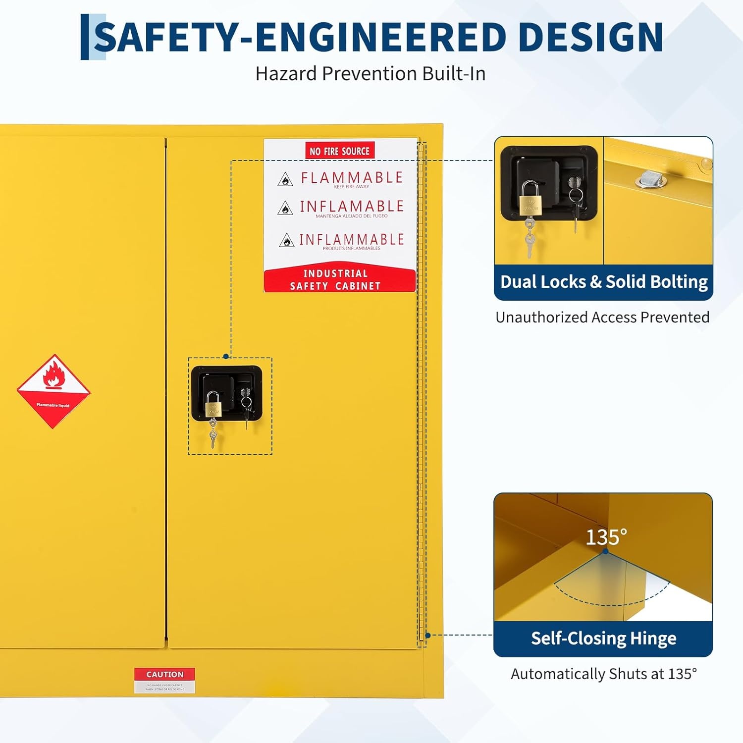 image:imageHazardous Storage Cabinets Flammable Cabinet ColdRolled Steel Flammable Liquid Storage Cabinet Auto Closing Door for Industrial Use Flammable Safety Cabinet ColdRolled Steel Fire Resistant18x43x44 inch