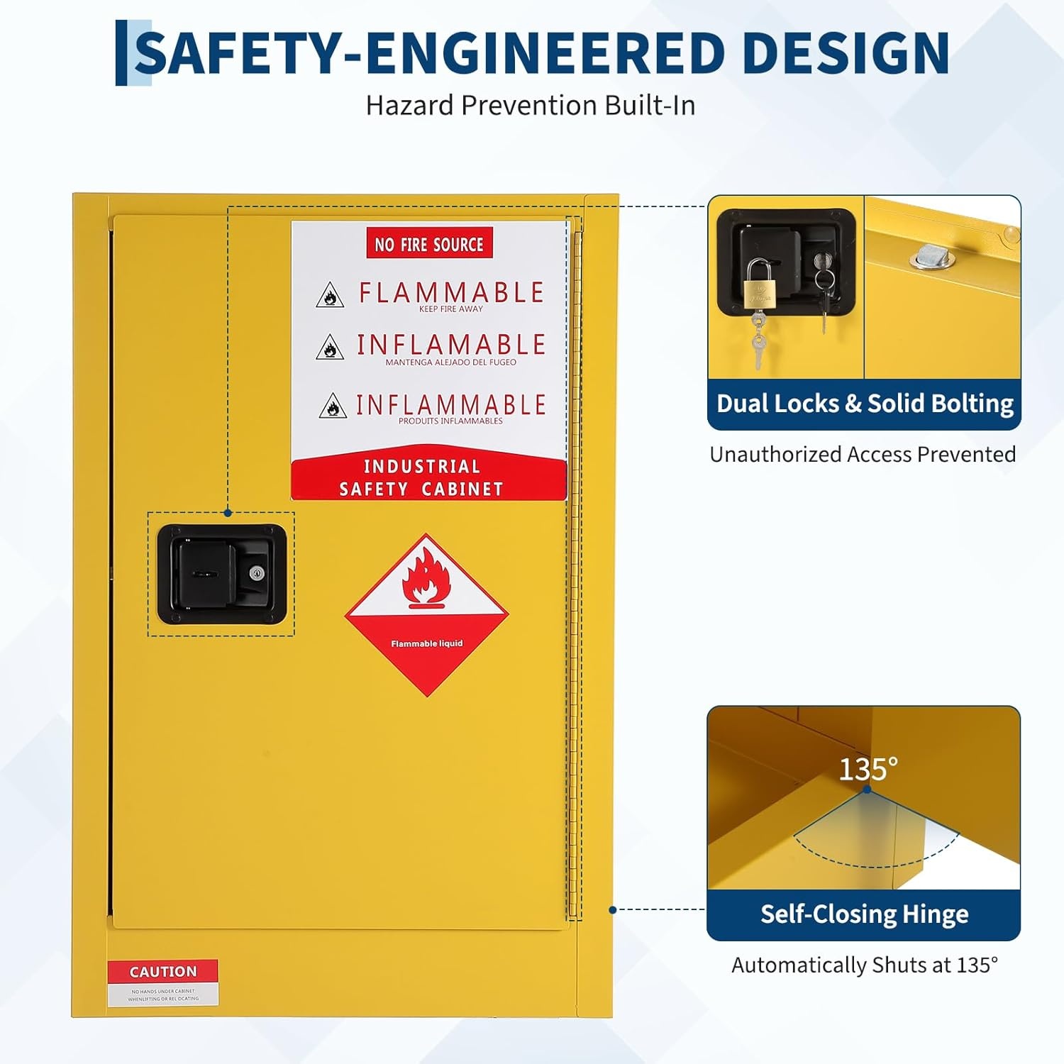 image:imageHazardous Storage Cabinets Flammable Cabinet ColdRolled Steel Flammable Liquid Storage Cabinet Auto Closing Door for Industrial Use Flammable Safety Cabinet ColdRolled Steel Fire Resistant17x17x18 inch