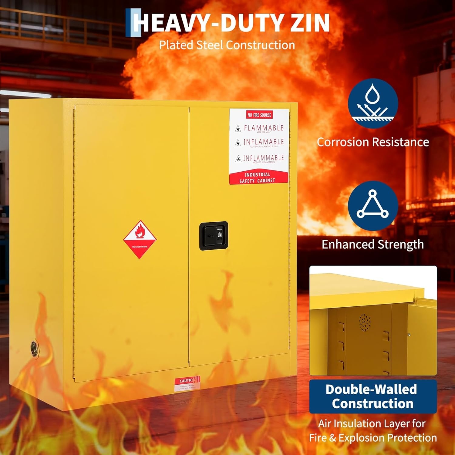 image:imageHazardous Storage Cabinets Flammable Cabinet ColdRolled Steel Flammable Liquid Storage Cabinet Auto Closing Door for Industrial Use Flammable Safety Cabinet ColdRolled Steel Fire Resistant18x43x65 inch