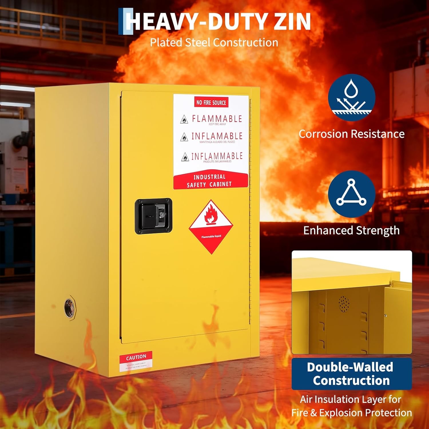 image:imageHazardous Storage Cabinets Flammable Cabinet ColdRolled Steel Flammable Liquid Storage Cabinet Auto Closing Door for Industrial Use Flammable Safety Cabinet ColdRolled Steel Fire Resistant17x17x18 inch
