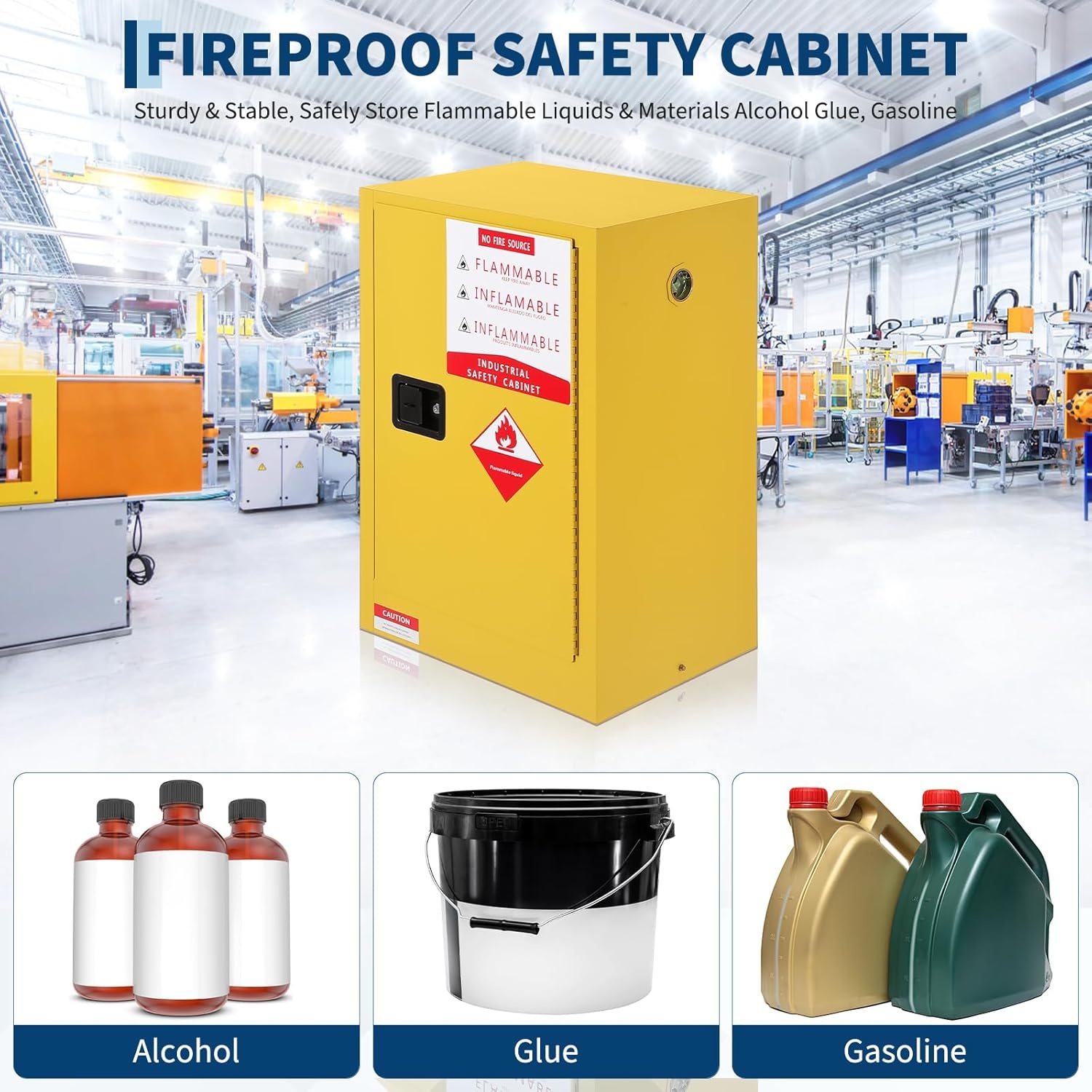 image:imageHazardous Storage Cabinets Flammable Cabinet ColdRolled Steel Flammable Liquid Storage Cabinet Auto Closing Door for Industrial Use Flammable Safety Cabinet ColdRolled Steel Fire Resistant18x23x65 inch
