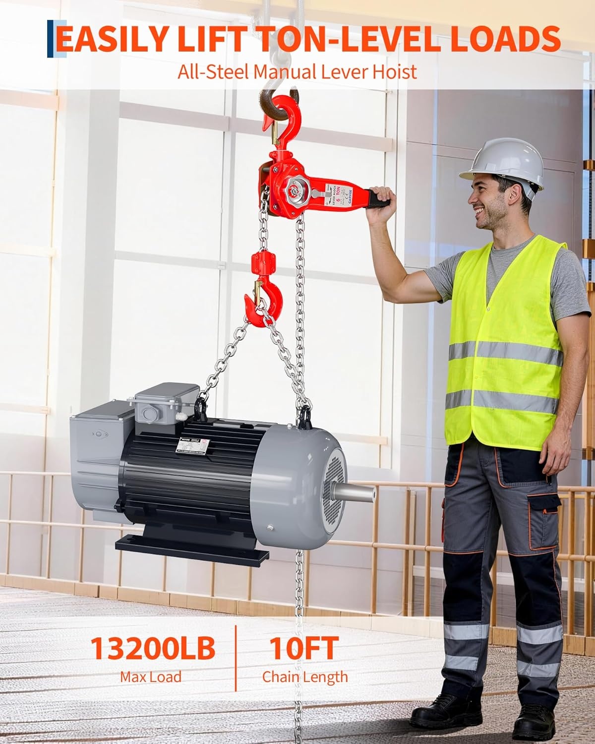 image:imageHeavy Duty Manual Lever Chain Hoist 3 Ton 6600 Lbs Capacity 20FT Compact LowProfile Design G80 Grade Load Chain Double WestonStyle Brake for Industrial Garage Workshop Construction6T 10FT