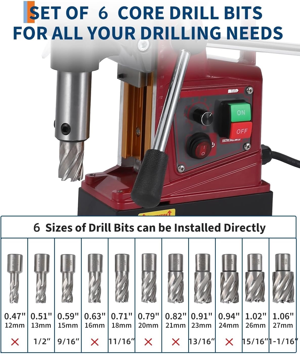 image:imageMagnetic Drill Press Kit 157 1550W Electric Mag Drill with Variable Speed amp Adapter 10Speed 820RPM 2922LBF Force Double Dovetail Portable Drilling Machine for Industrial Workshop and Home 6 Bits