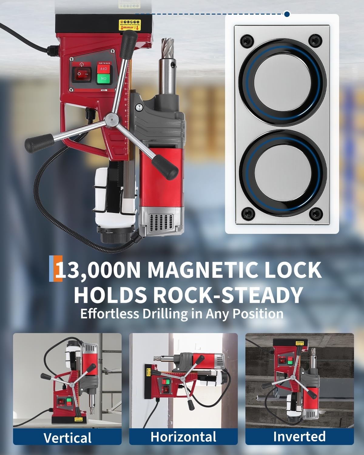 image:imageMagnetic Drill Press Kit 157 1550W Electric Mag Drill with Variable Speed amp Adapter 10Speed 820RPM 2922LBF Force Double Dovetail Portable Drilling Machine for Industrial Workshop and HomeMag Drill Press