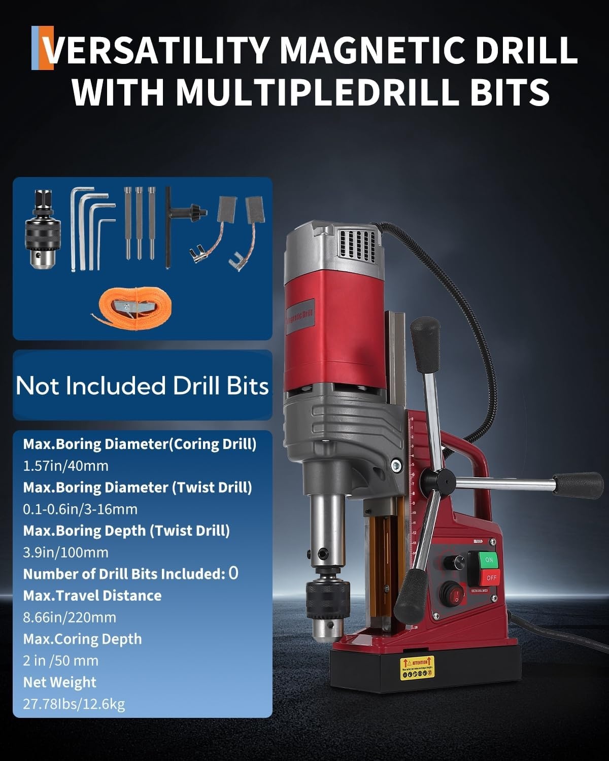 image:imageMagnetic Drill Press Kit 157 1550W Electric Mag Drill with Variable Speed amp Adapter 10Speed 820RPM 2922LBF Force Double Dovetail Portable Drilling Machine for Industrial Workshop and HomeNo Bit