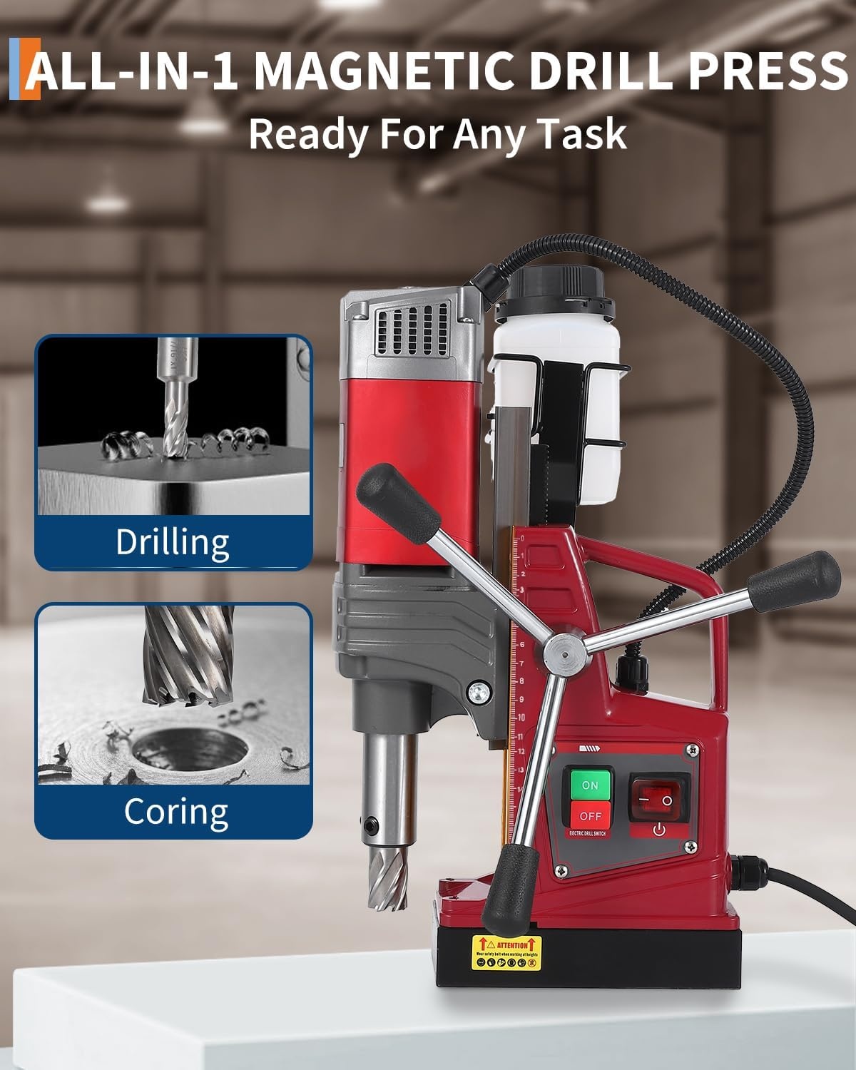 image:imageMagnetic Drill Press Kit 157 1550W Electric Mag Drill with Variable Speed amp Adapter 10Speed 820RPM 2922LBF Force Double Dovetail Portable Drilling Machine for Industrial Workshop and HomeMag Drill Press
