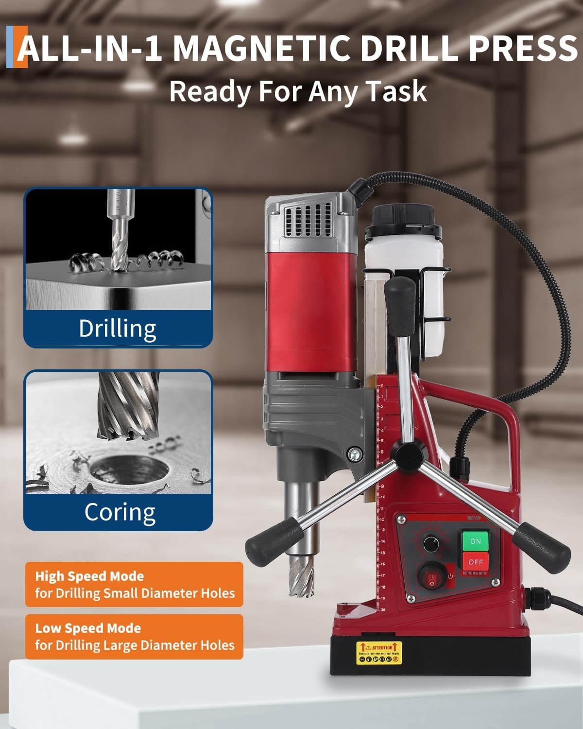 image:imageMagnetic Drill Press Kit 157 1550W Electric Mag Drill with Variable Speed amp Adapter 10Speed 820RPM 2922LBF Force Double Dovetail Portable Drilling Machine for Industrial Workshop and HomeNo Bit