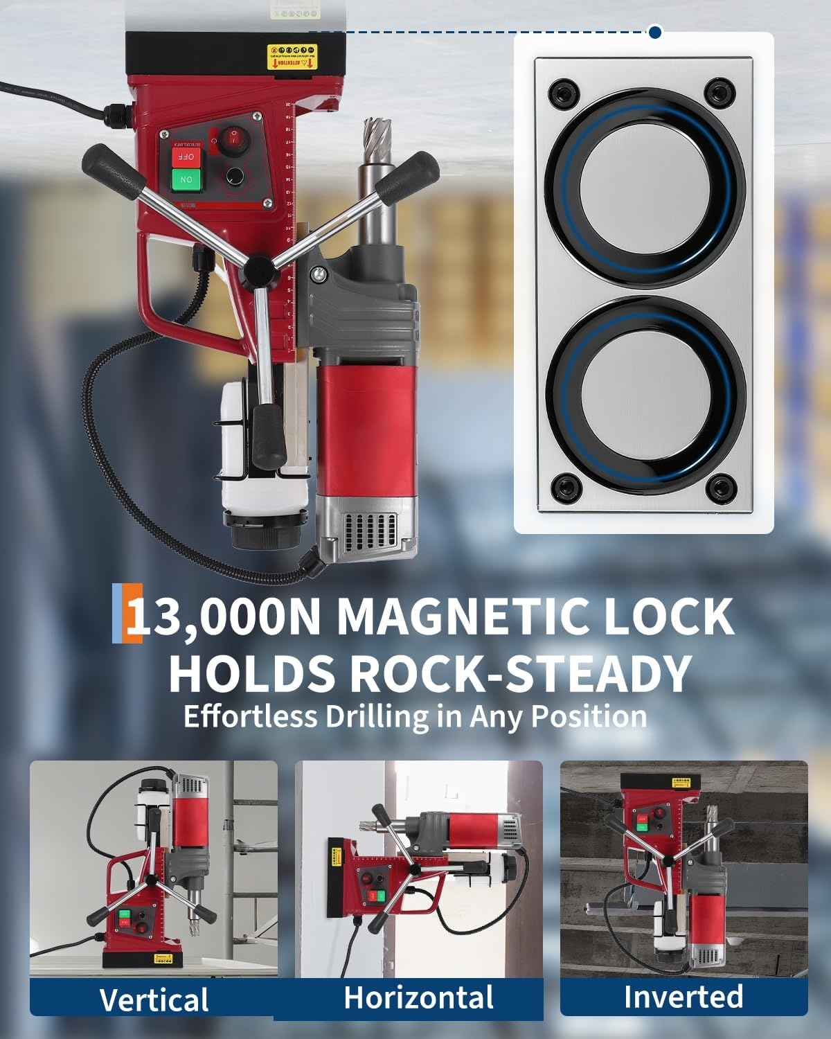 image:imageMagnetic Drill Press Kit 157 1550W Electric Mag Drill with Variable Speed amp Adapter 10Speed 820RPM 2922LBF Force Double Dovetail Portable Drilling Machine for Industrial Workshop and HomeNo Bit