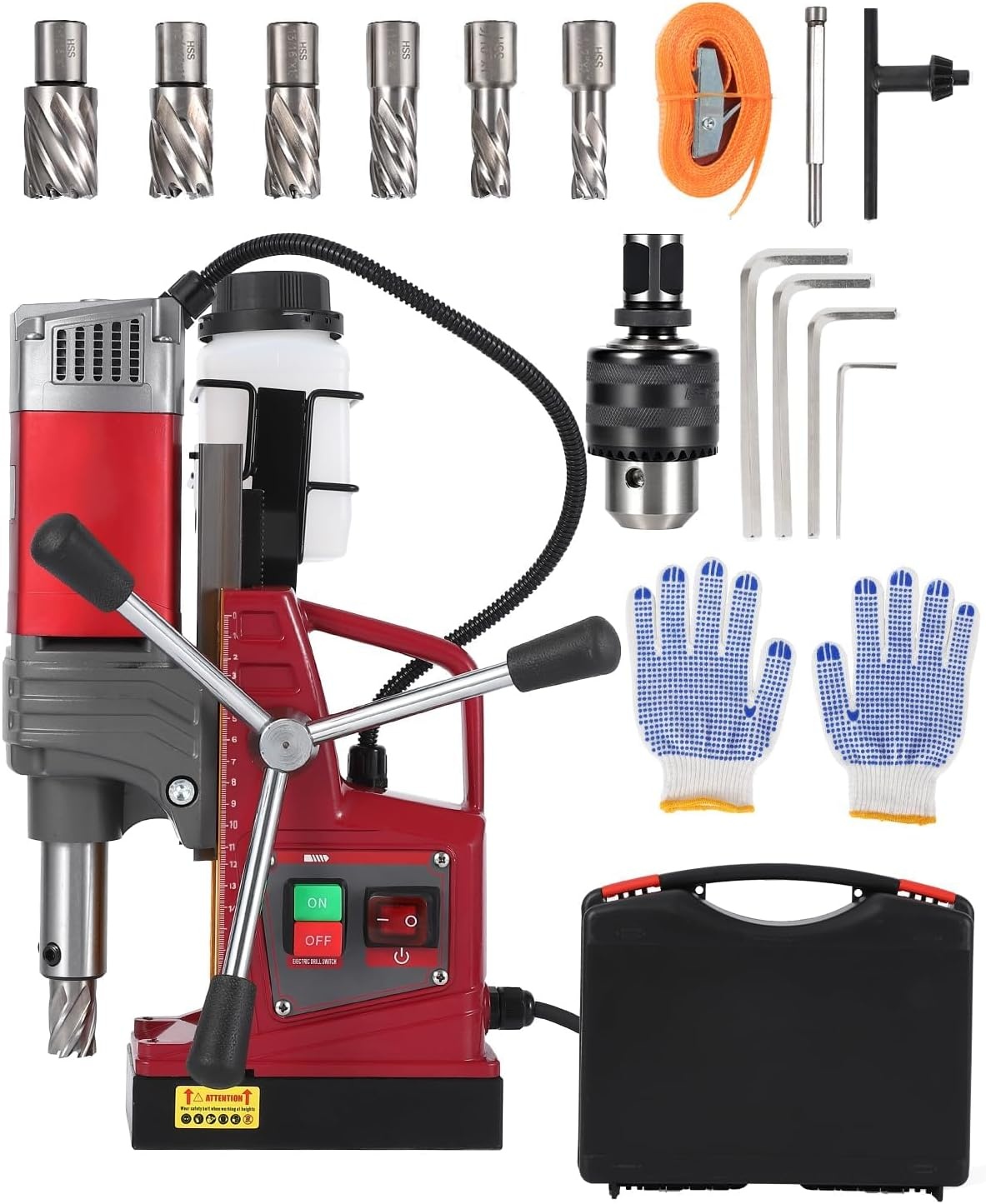 image:imageMagnetic Drill Press Kit 157 1550W Electric Mag Drill with Variable Speed amp Adapter 10Speed 820RPM 2922LBF Force Double Dovetail Portable Drilling Machine for Industrial Workshop and Home 6 Bits