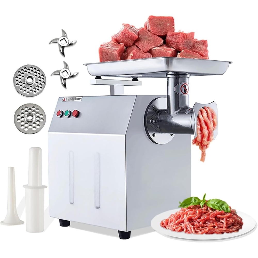 image:image1500W Commercial Electric Meat Grinder Heavy Duty Stainless Steel Mincer with 770 Lbs Per Hour Output Industrial Food Processing Machine with 2 Blades 2 Grifting Plates and Sausage Stuffer1500W