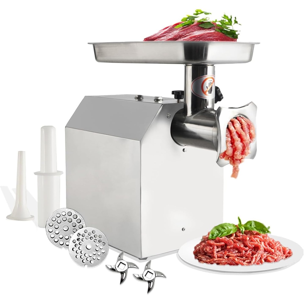 image:image1500W Commercial Electric Meat Grinder Heavy Duty Stainless Steel Mincer with 770 Lbs Per Hour Output Industrial Food Processing Machine with 2 Blades 2 Grifting Plates and Sausage Stuffer1100W