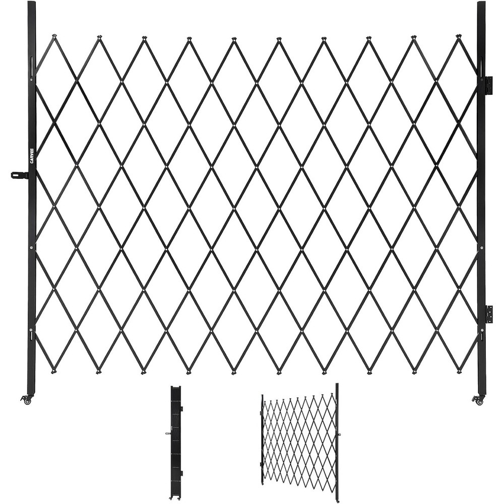 image:image7FT Metal Expandable Mobile BarricadeIndustrial Folding Security Gate Driveway Gate Retractable Retractable Gate OutdoorFolding Safety Barricade with CastersBlack