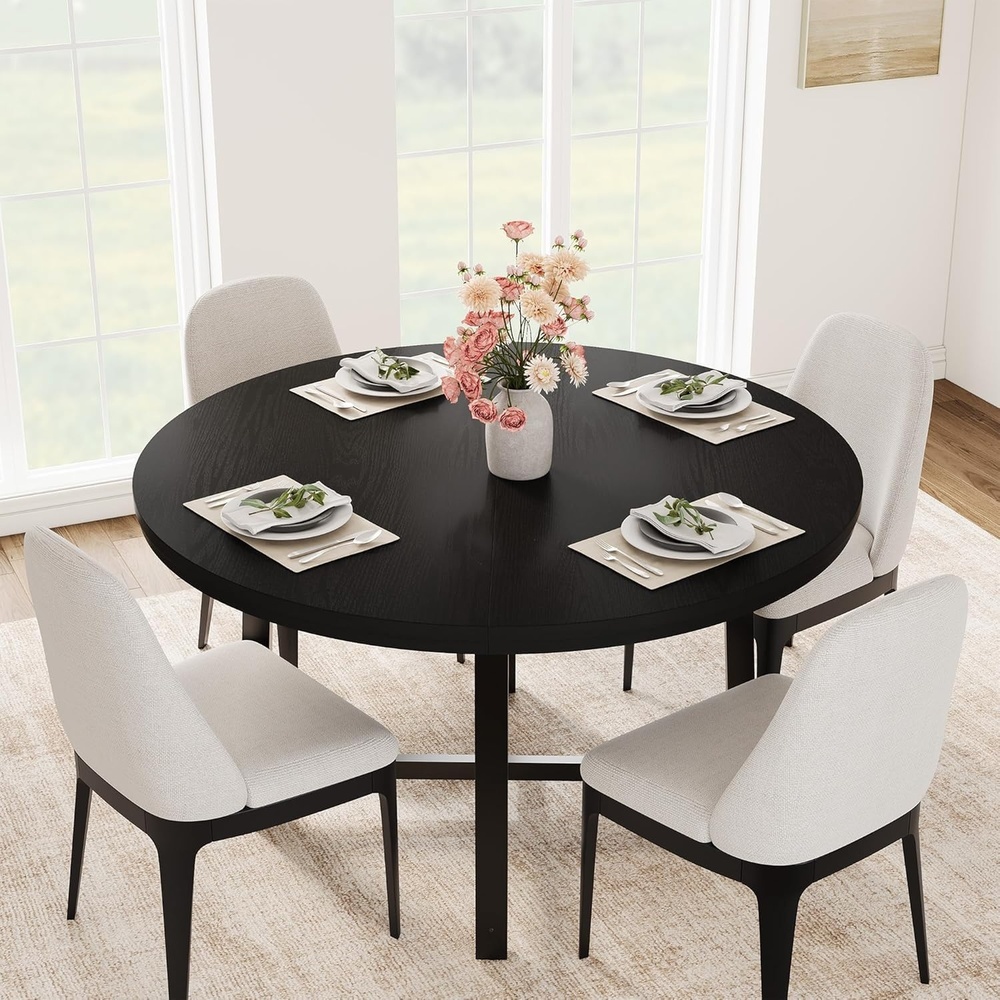 image:imageGarvee 472 in Round Dining Table for 46 People Modern Wood Circle Kitchen Table with Sturdy Industrial Metal Frame