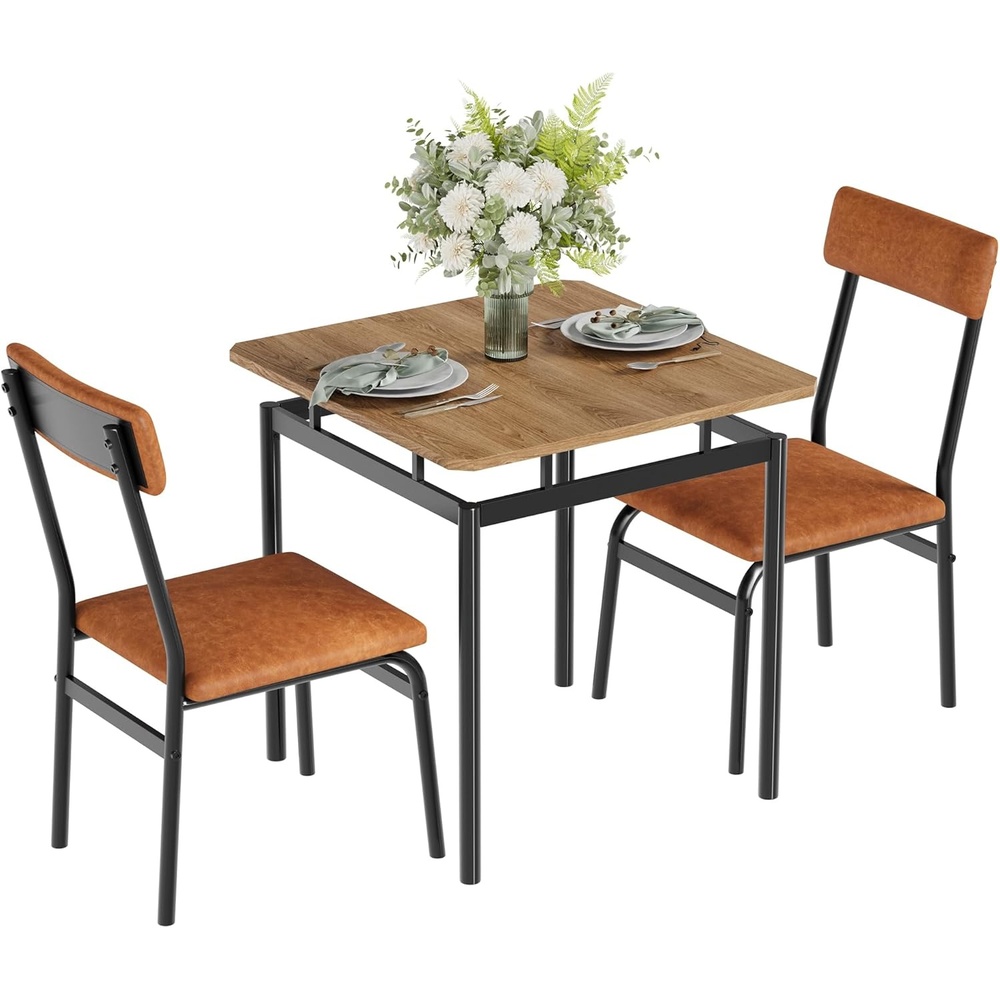 image:imageGarvee 5 Piece Dining Table Set Wooden Kitchen Table Set with 4 PU Upholstered Chair Industrial Metal Frame Dinette Set for Dining Room Home Dinner Party Apartment Studio Black GrayBrown