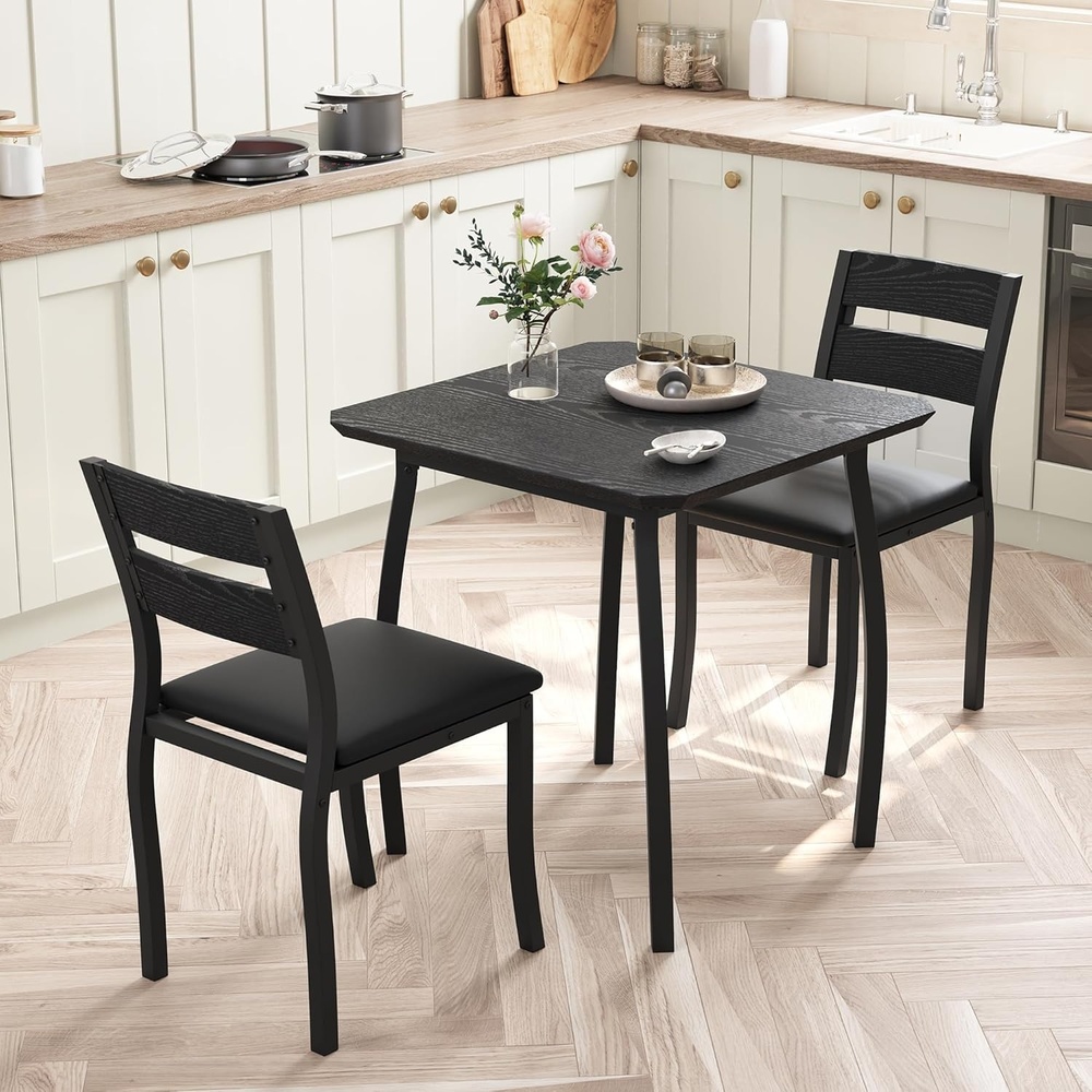 image:imageGarvee 5 Piece Dining Table Set Wooden Kitchen Table Set with 4 PU Upholstered Chair Industrial Metal Frame Dinette Set for Dining Room Home Dinner Party Apartment Studio Black GraySoft Seat Black Tube Black