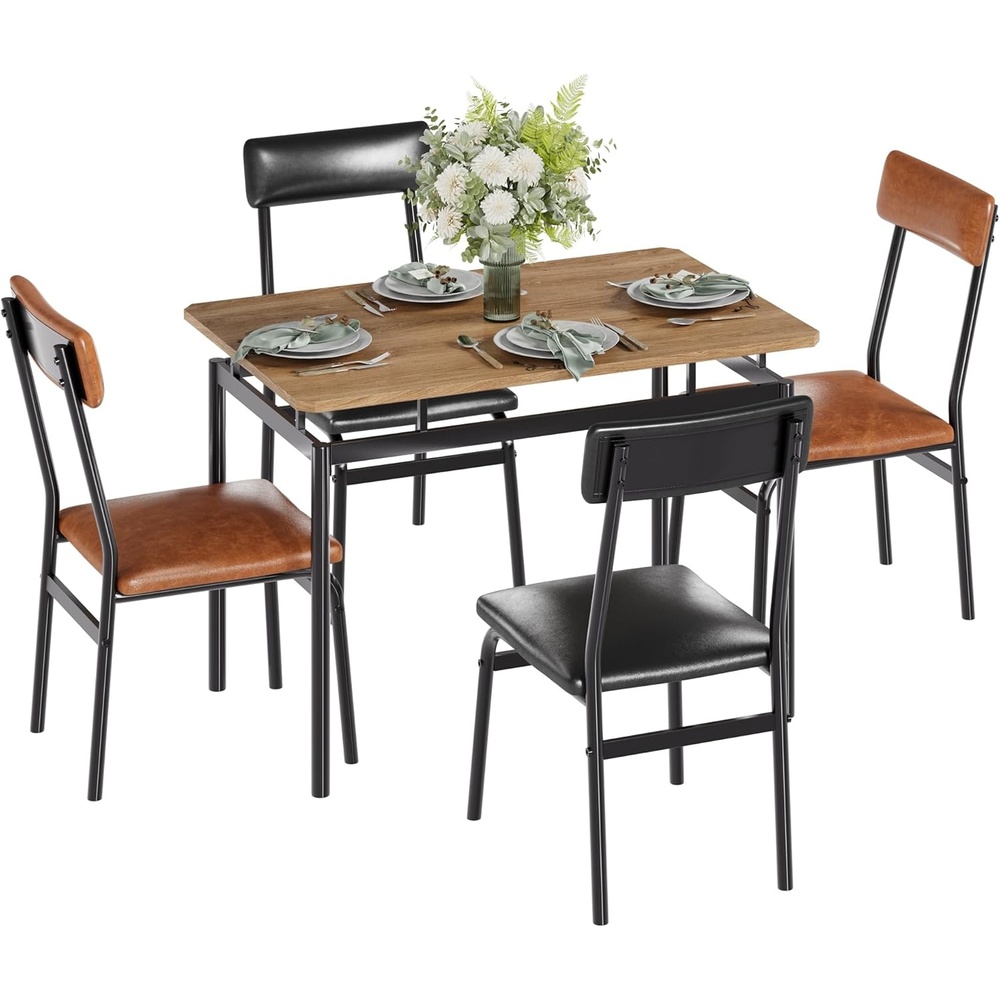 image:imageGarvee 5 Piece Dining Table Set Wooden Kitchen Table Set with 4 PU Upholstered Chair Industrial Metal Frame Dinette Set for Dining Room Home Dinner Party Apartment Studio Black Gray2 Brown Chairs2 Black Chairstable
