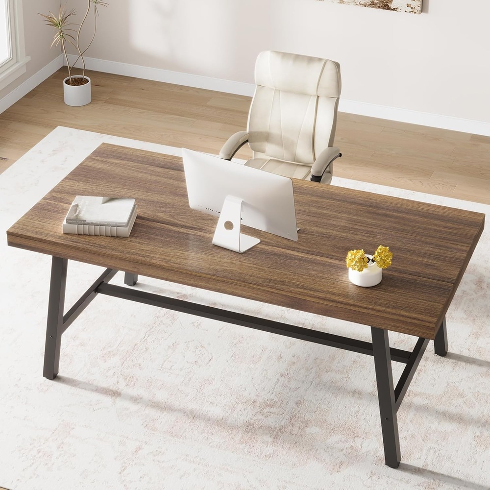 image:imageGarvee 7087 Inch Computer Desk Extra Long Office Desk for 2 Monitors Heavy Duty Industrial Study Table for Home Office Large Rustic Wooden Metal Workstation NaturalRetro Brown