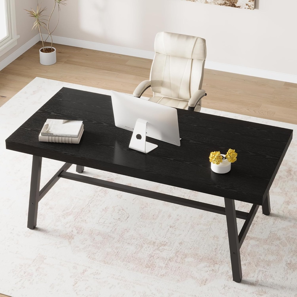 image:imageGarvee 7087 Inch Computer Desk Extra Long Office Desk for 2 Monitors Heavy Duty Industrial Study Table for Home Office Large Rustic Wooden Metal Workstation NaturalBlack